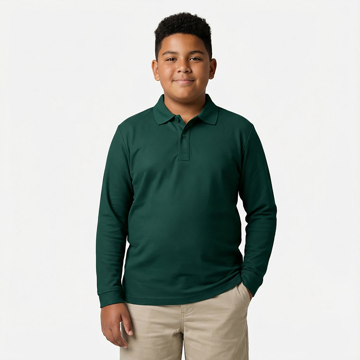Nautica Boys' Husky Double Pique Long Sleeve Polo Shirt - view number 2