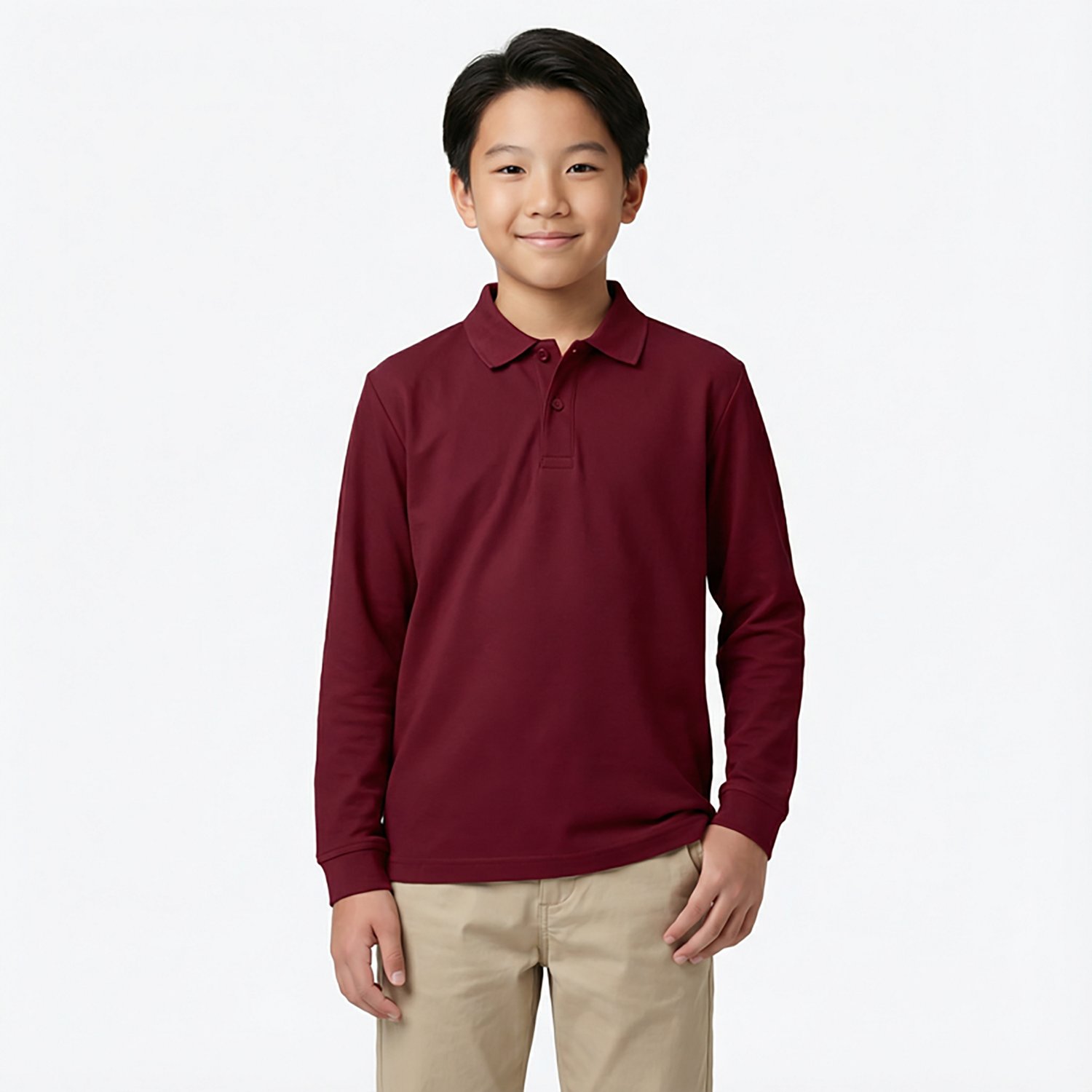 Nautica Boys' Husky Double Pique Long Sleeve Polo Shirt - view number 2
