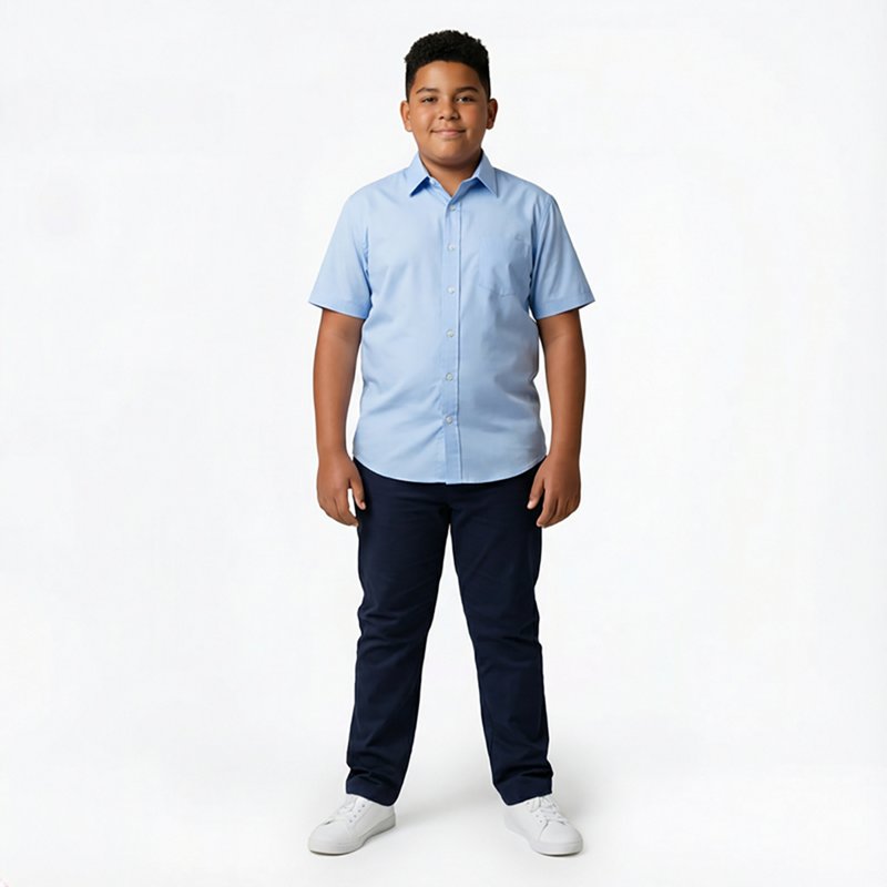 Nautica Big Boys Uniform Short Sleeve Performance Woven Shirt - Blue