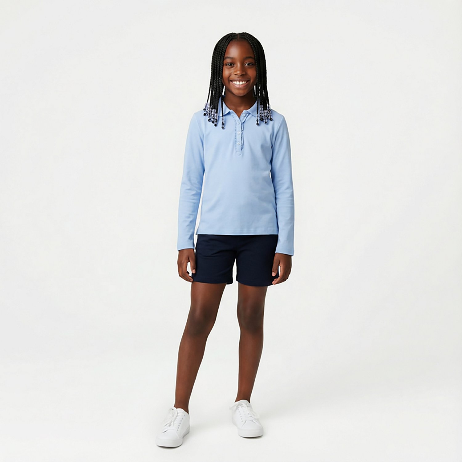 Nautica Girls' 7-16 Plus Interlock Long Sleeve Polo