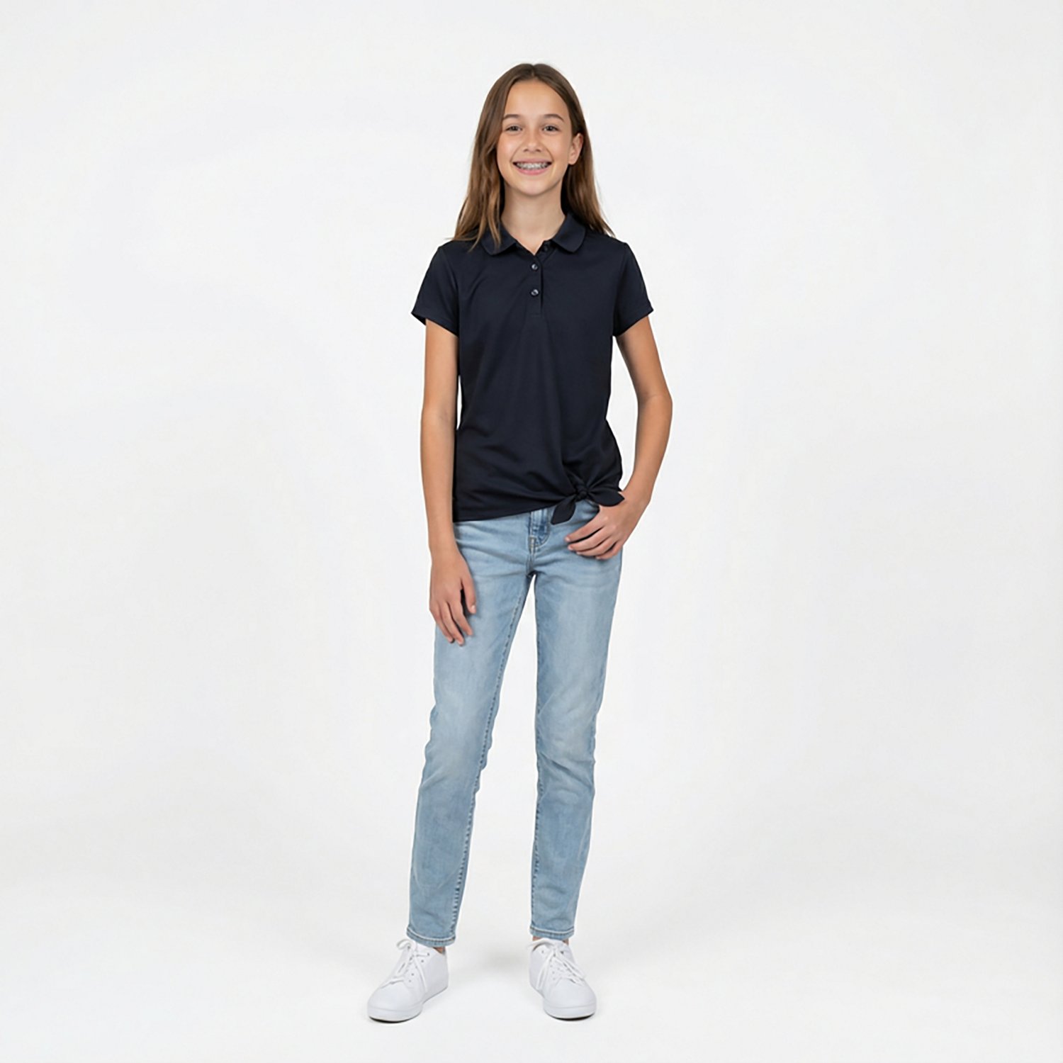 Nautica Girls' Performance Tie Front Plus Size Polo Shirt - view number 2