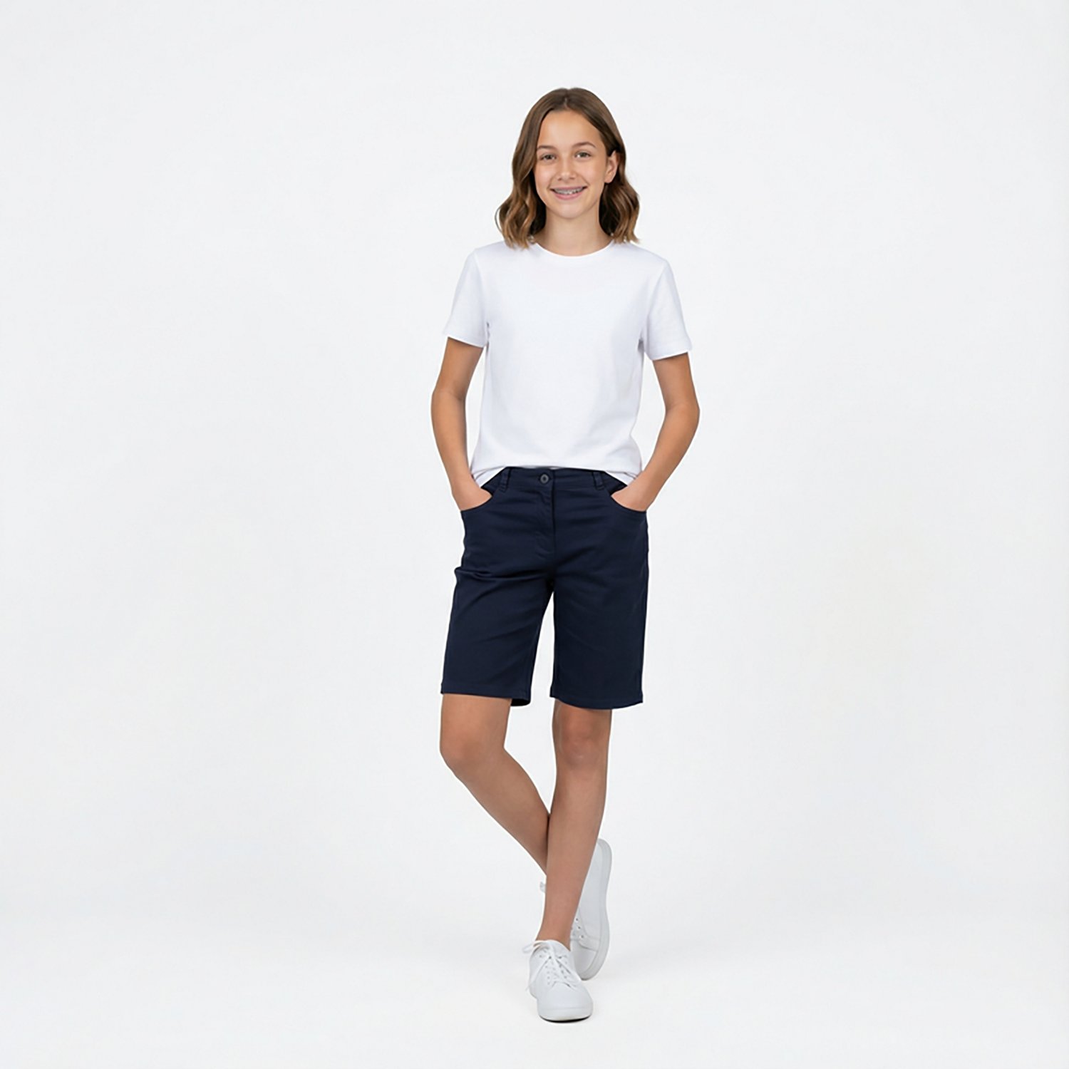 Nautica Girls' Sateen Bermuda Plus Size Shorts