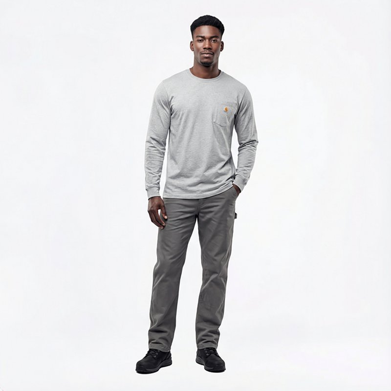 Carhartt Force Relaxed-Fit Midweight Long-Sleeve Pocket T-Shirt for Men - Heather Grey