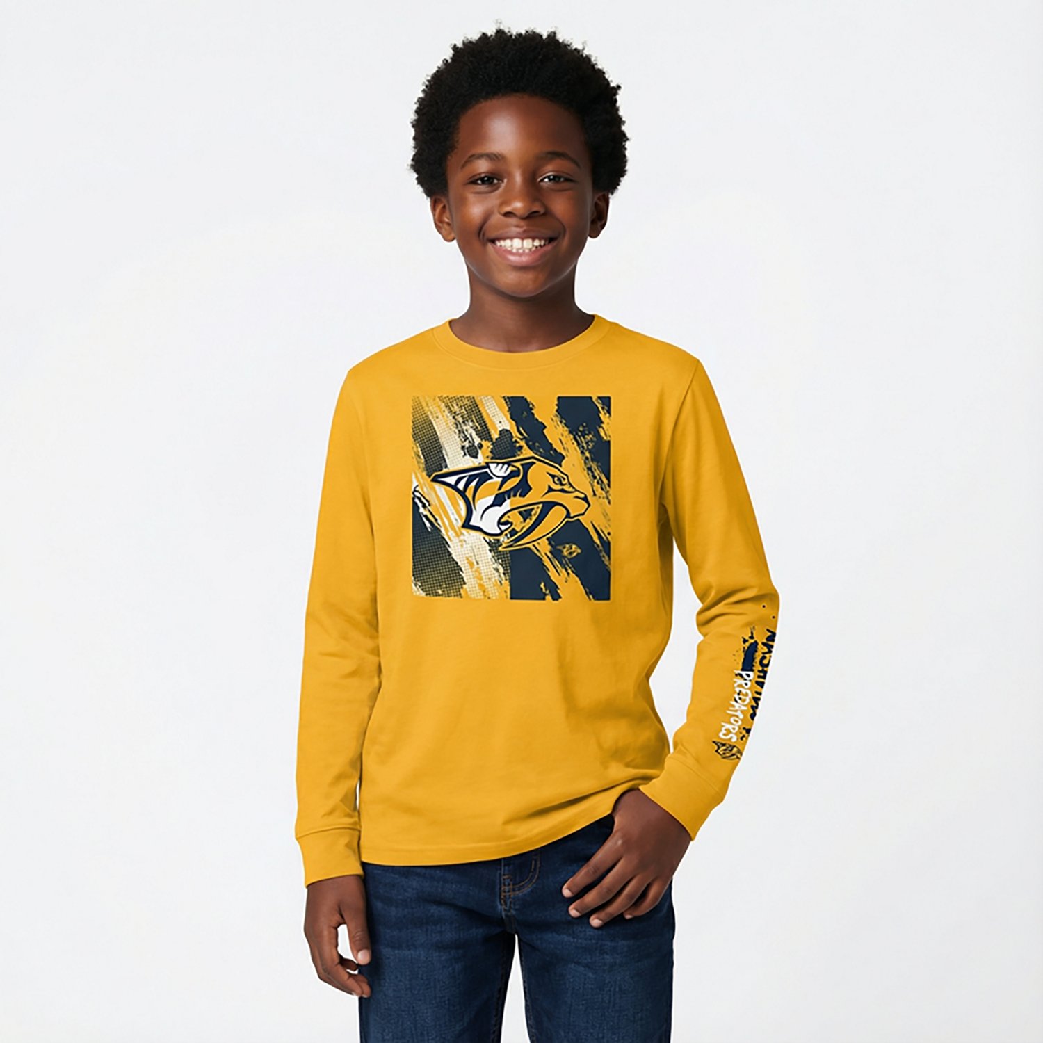 Outerstuff Boys' Nashville Predators Half & Half Long Sleeve Graphic T-shirt