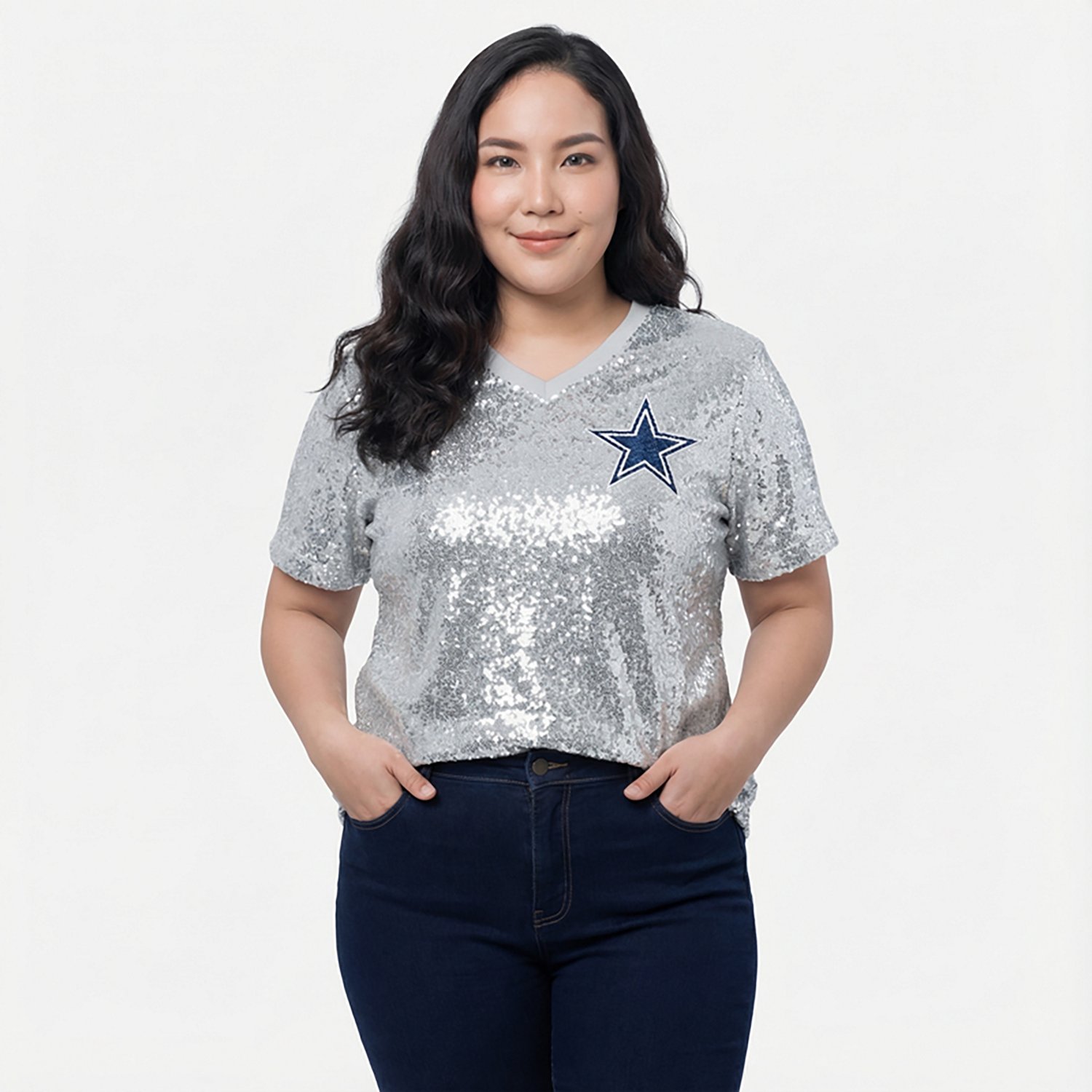 Outerstuff Women's Dallas Cowboys Lamb Sequin Shirt - view number 2