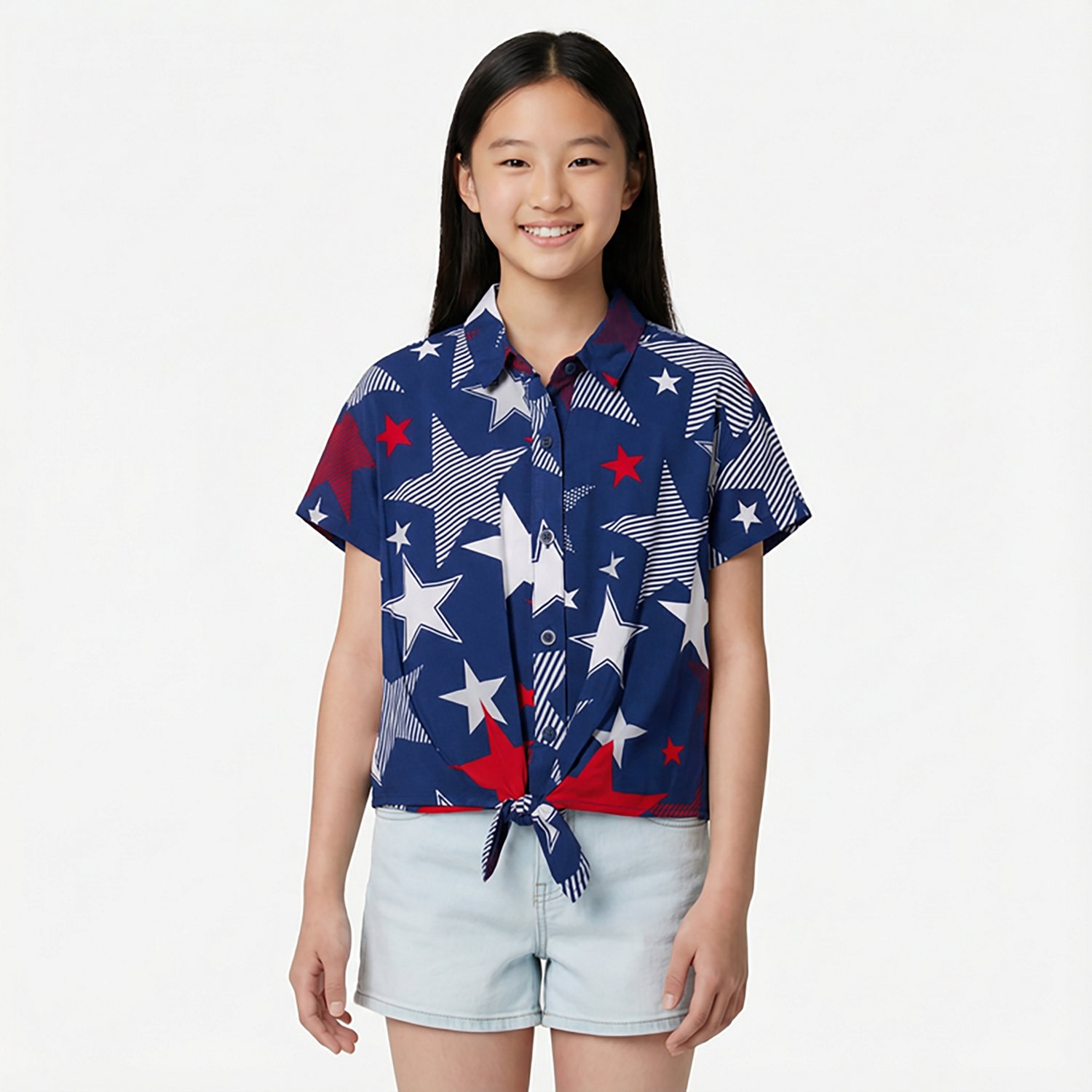 O'Rageous Girls' Americana Printed Short Sleeve Cabana Top - view number 2