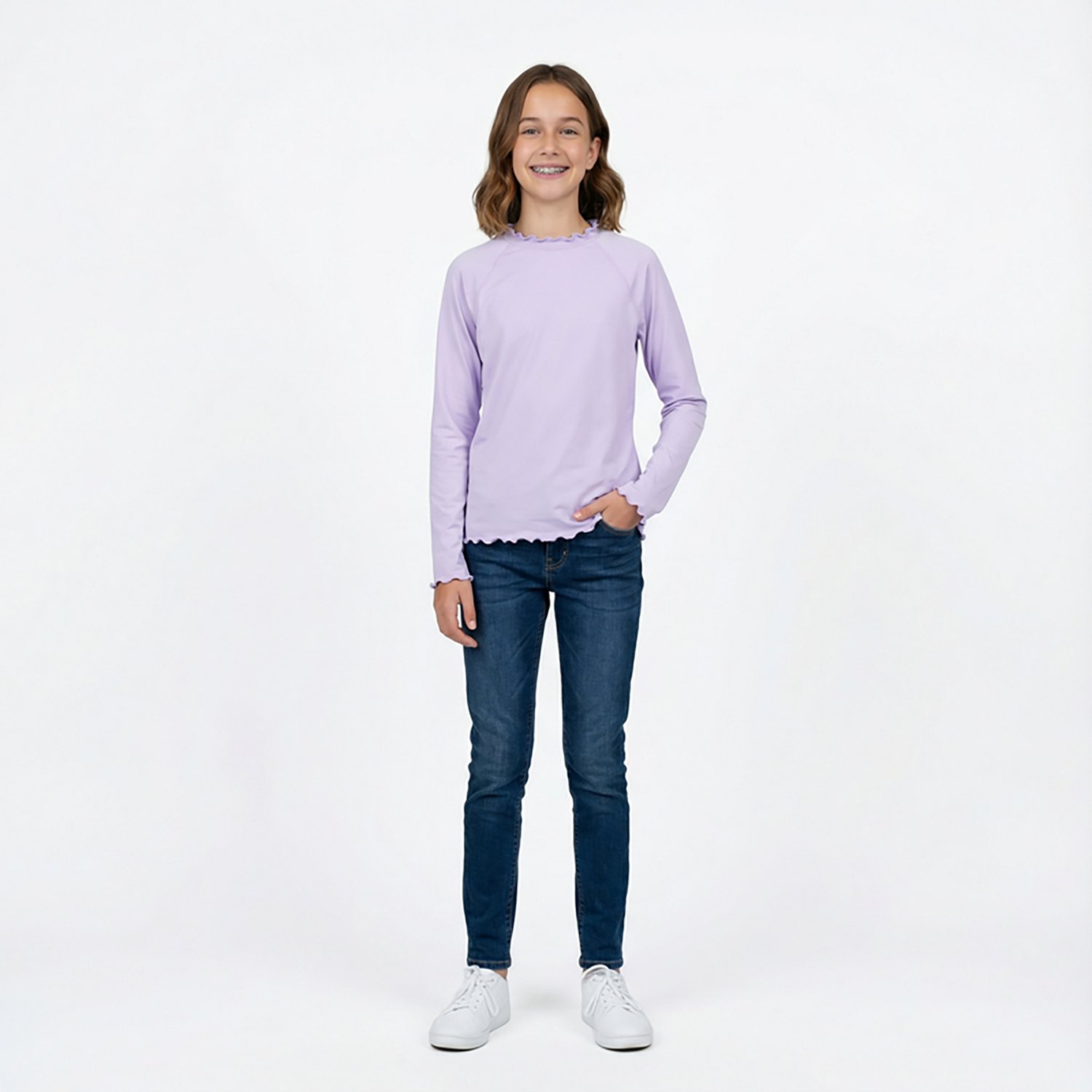 O'Rageous Girls' Ruffle Long Sleeve Rash Guard