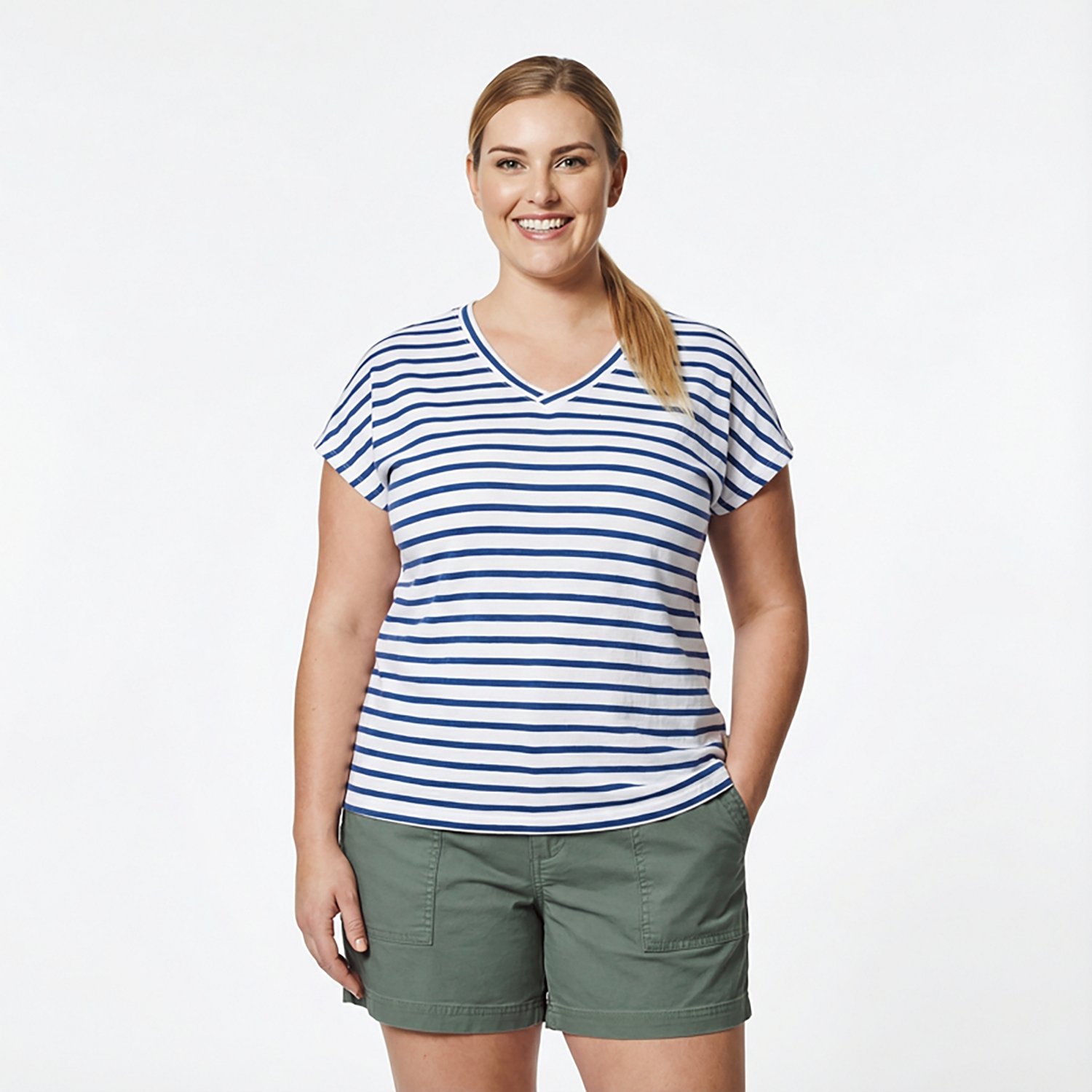 Magellan Outdoors Women's Pecos Ridge Striped V-neck T-shirt                                                                     - view number 2