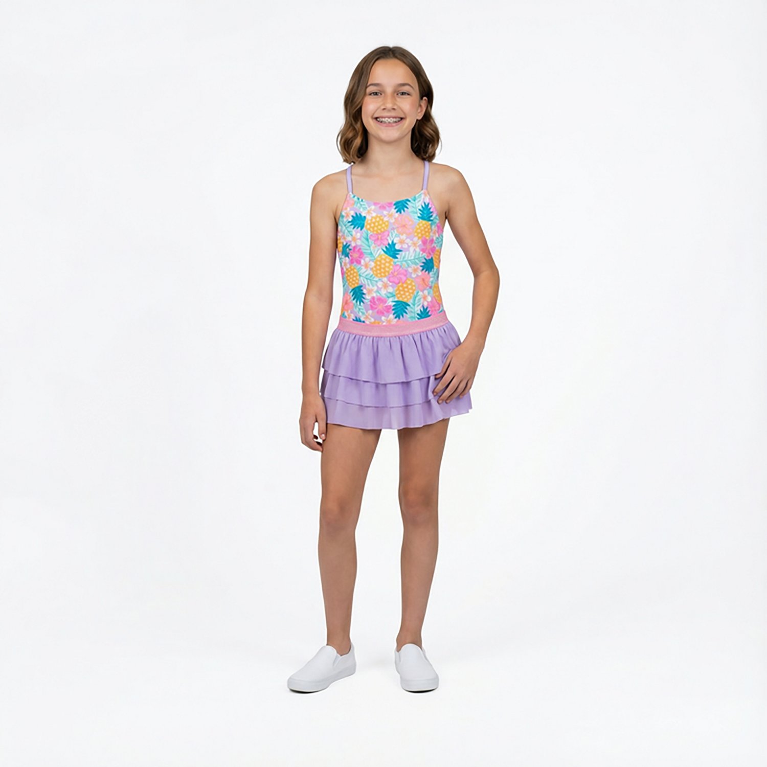 O'Rageous Girls' 4-6X Playful Pineapple 3-Piece Swimsuit Skirt Set