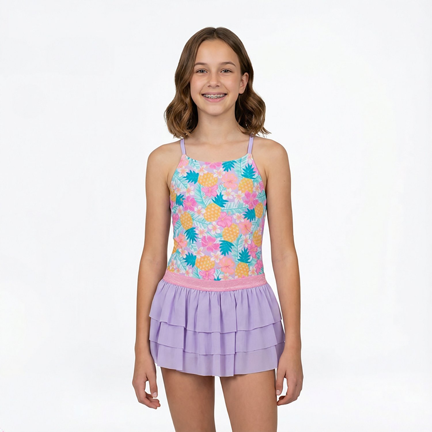 O'Rageous Girls' 4-6X Playful Pineapple 3-Piece Swimsuit Skirt Set - view number 2