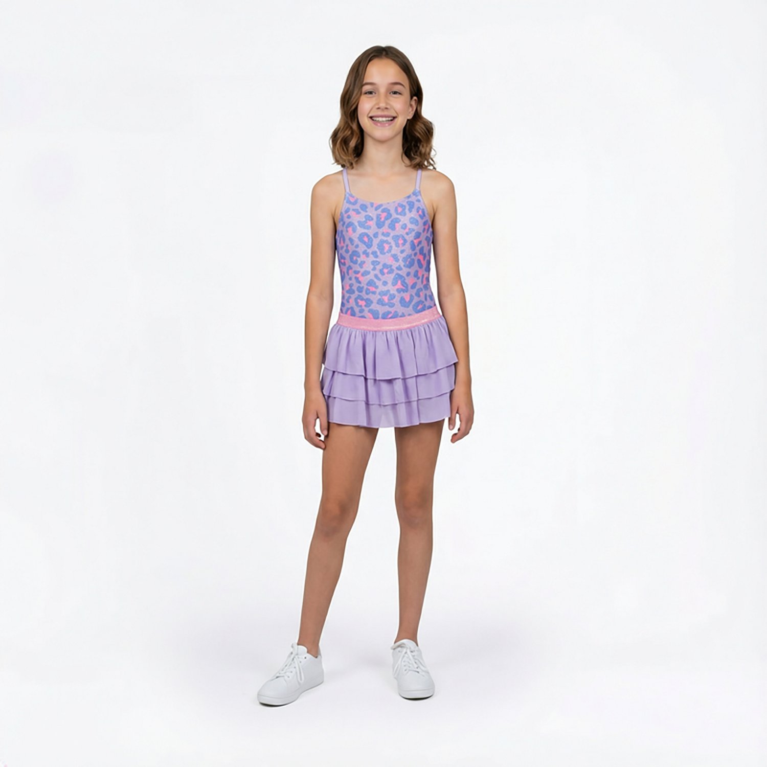 O'Rageous Girls' 4-7 Spotty Leopard 1-Piece Swimsuit Skirt Set