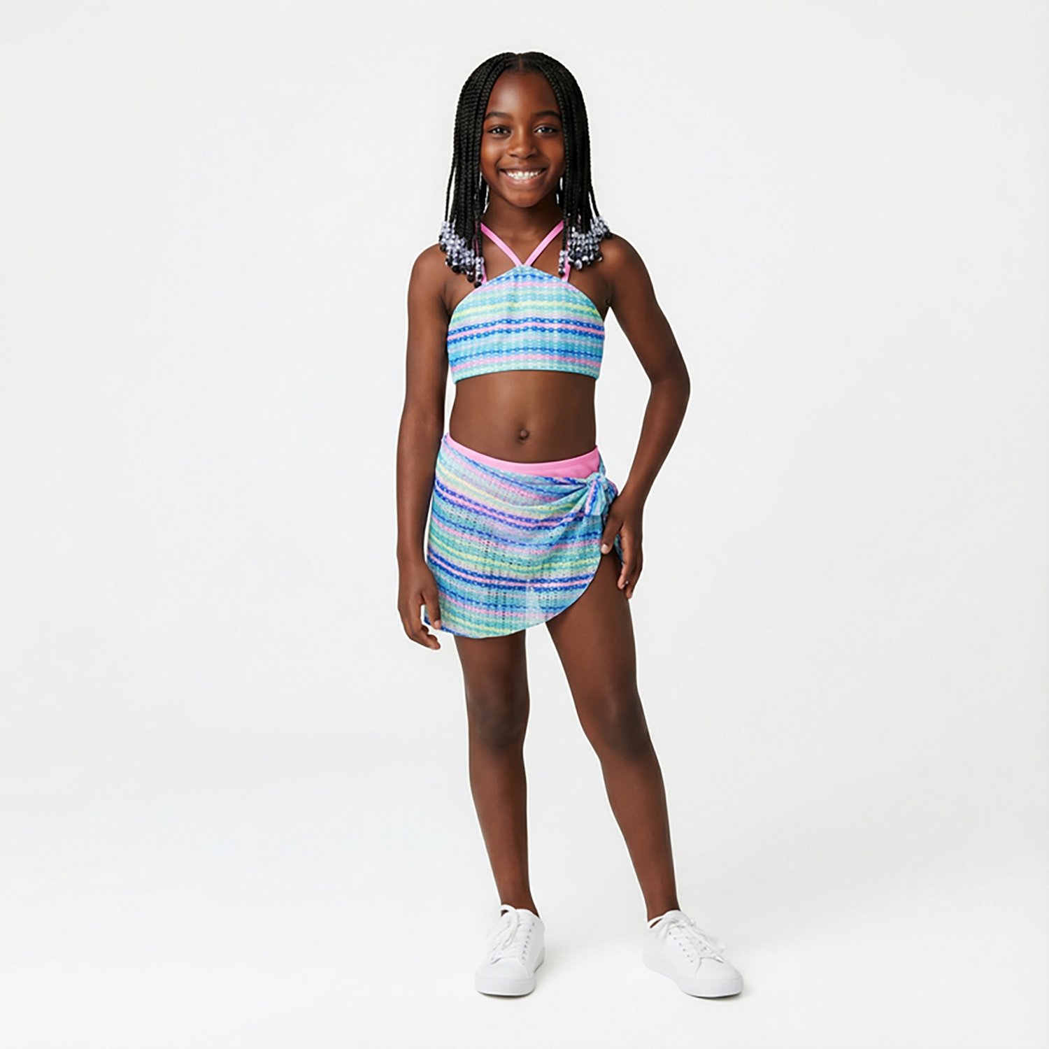O'Rageous Girls' Clean Stripe 3-Piece Swimsuit Skirt Set