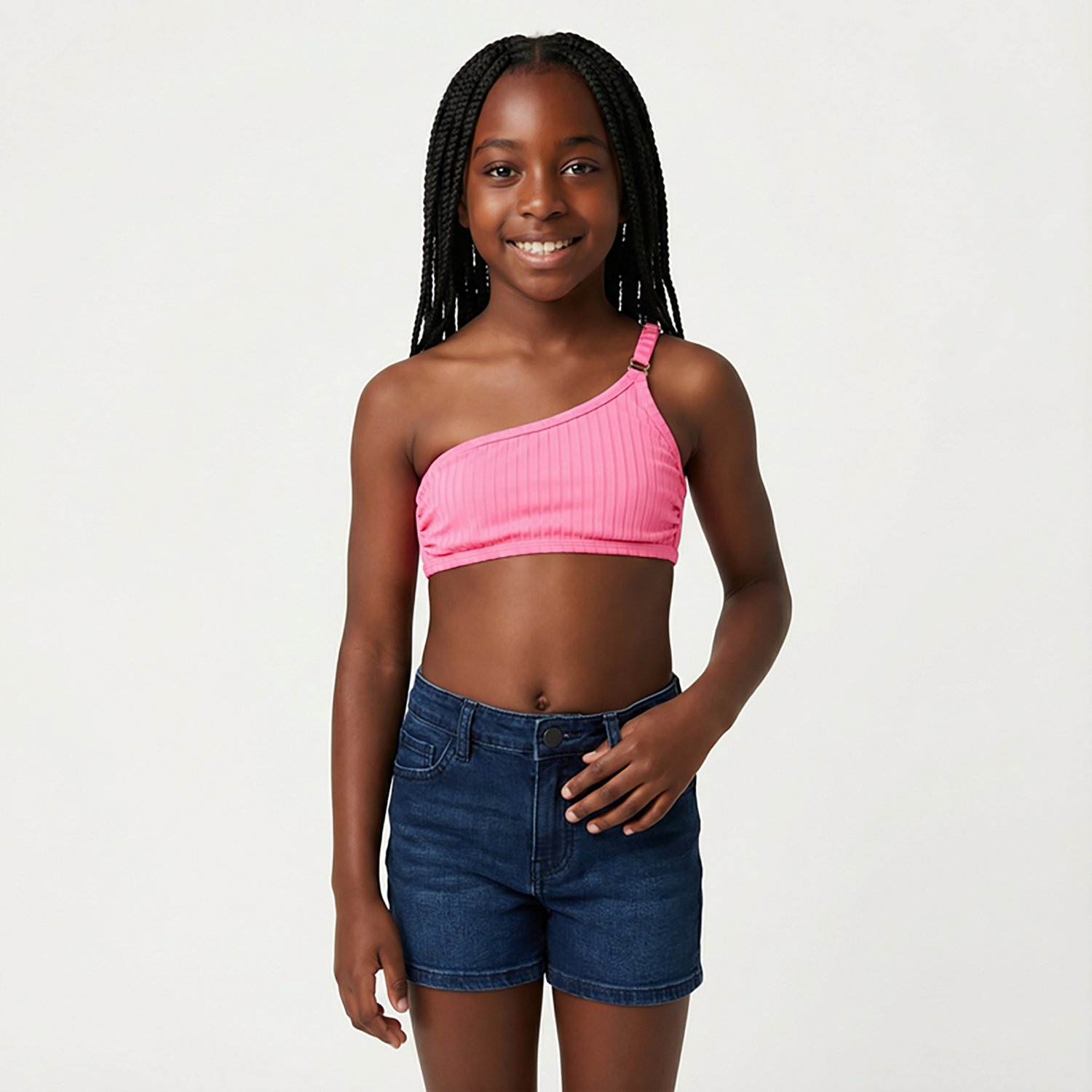 O'Rageous Juniors' Satin Rib Adjustable One Shoulder Bralette Swim Top - view number 2