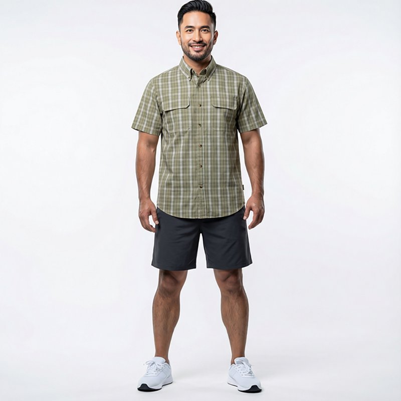 Brazos Men's Contractor Ripstop Plaid Short Sleeve Work Shirt