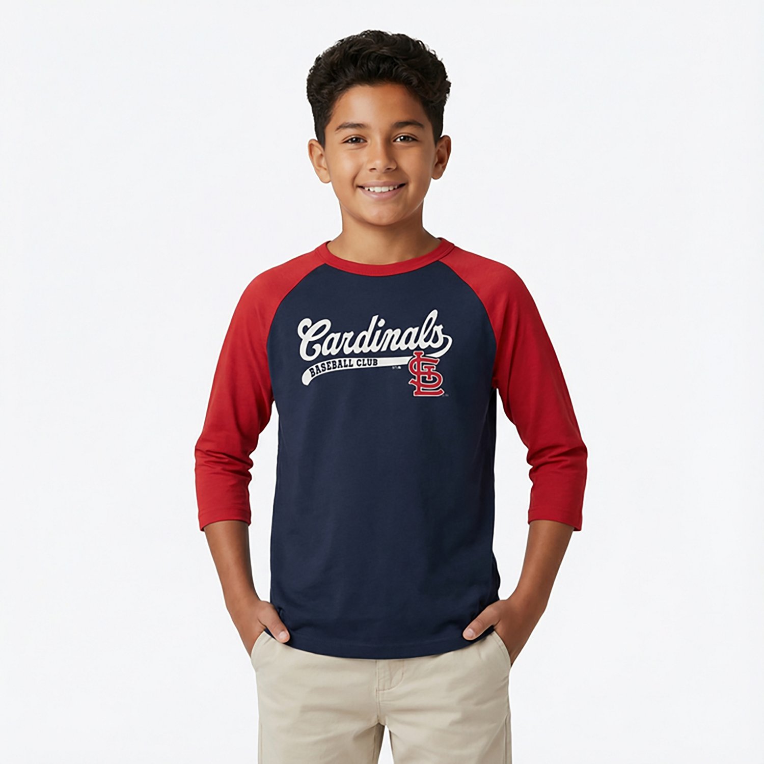47 Brand Youth Cardinals Super Script Line Drive Raglan Shirt