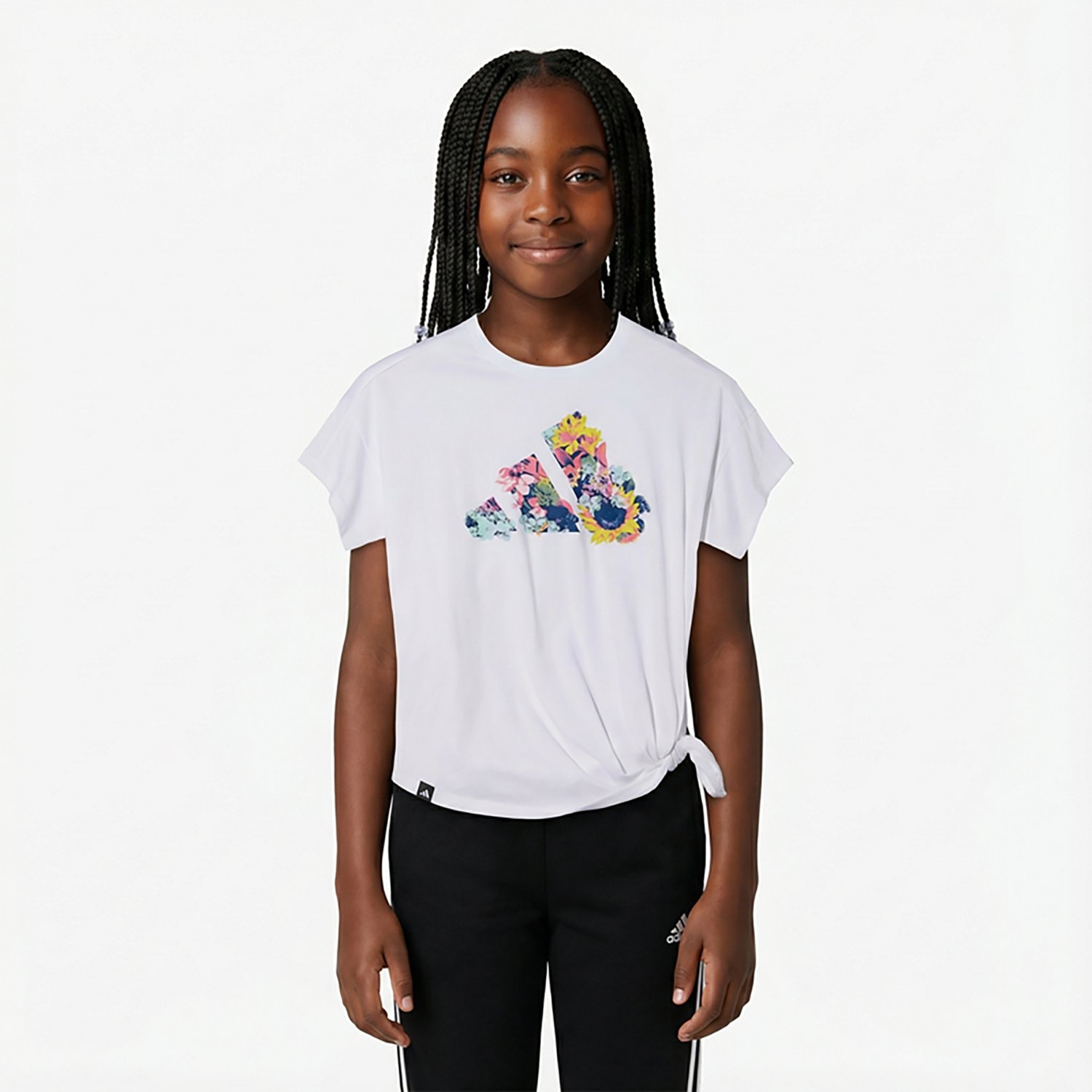 adidas Girls' Tie Front Flower 3-Bar Graphic T-shirt - view number 2