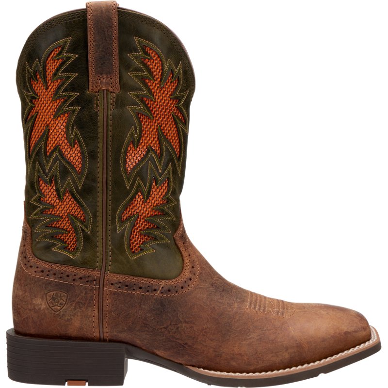 Men's Sport Cool VentTEK Wide Square Toe Cowboy Boots in Buff Tan Dusty Olive Leather, Size: 11 D / Medium by Ariat