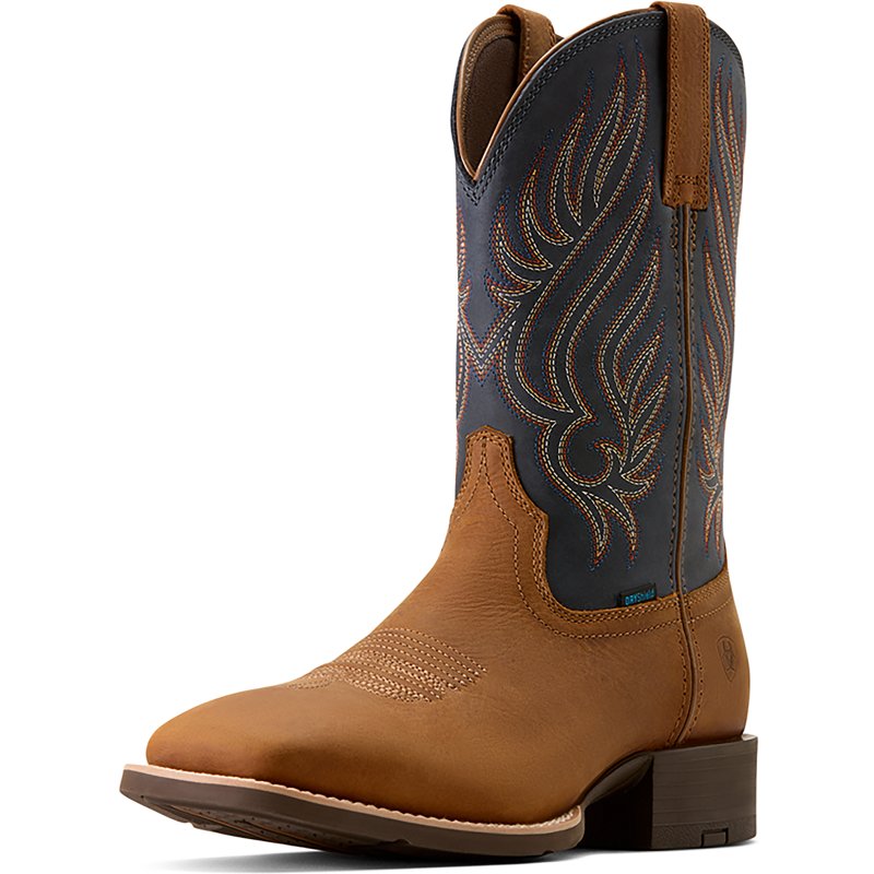 Men's Sport Riggs Waterproof Wide Square Toe Cowboy Boots in Tanbark Blue Nights Full-Grain Leather, Size: 12 D / Medium by Ariat