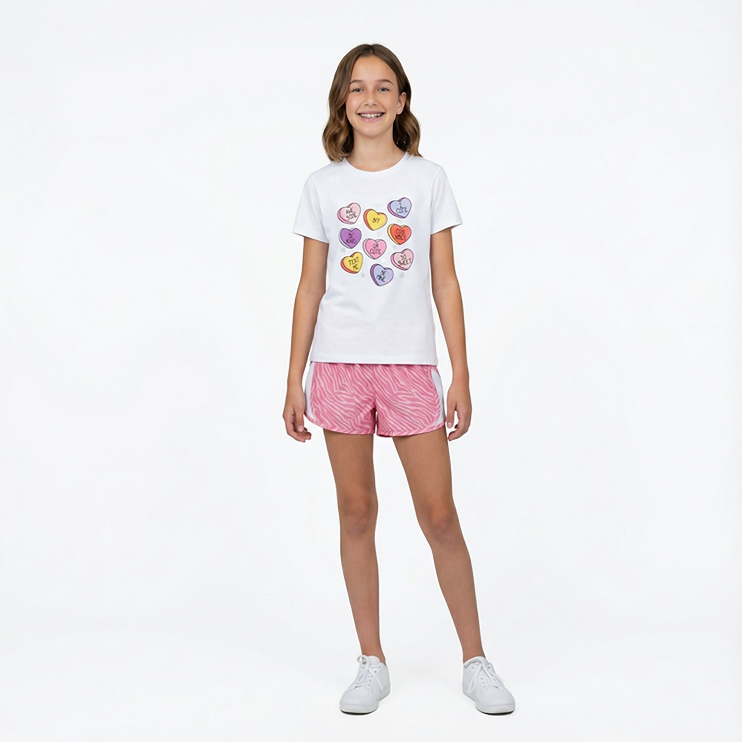 BCG Girls' 4-7 Zebra Heart Short Sleeve T-shirt Set