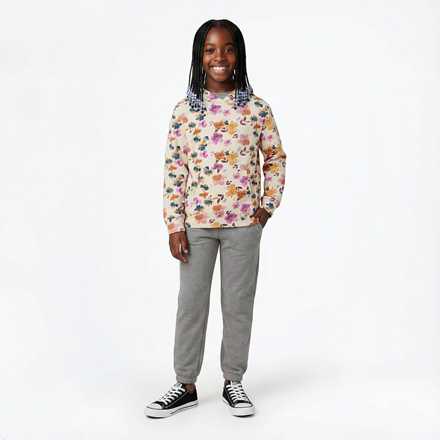 BCG Girls' Floral Fleece Print Hoodie