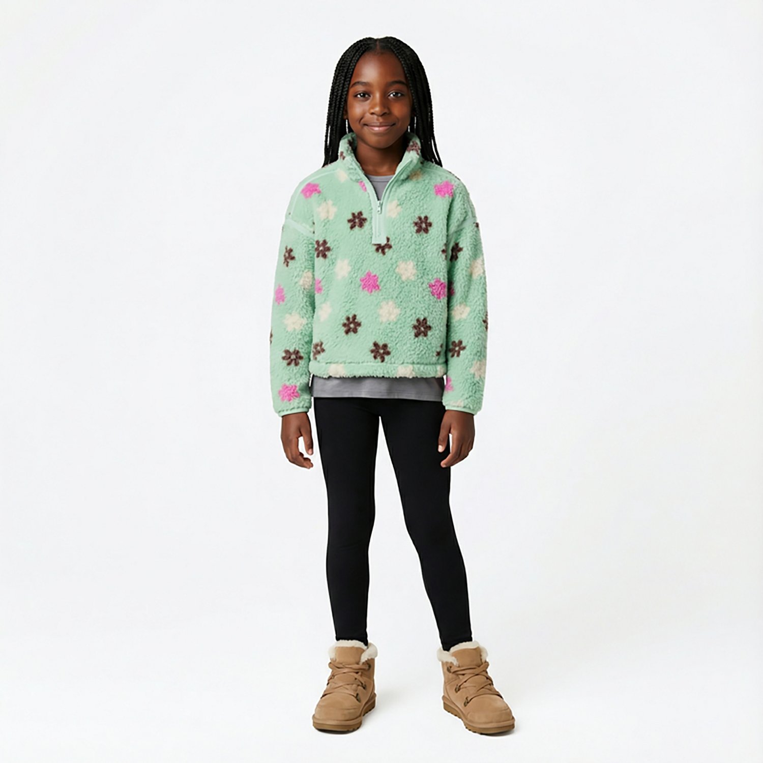 BCG Girls' Cozy Print Sherpa 1/4-Zip Top