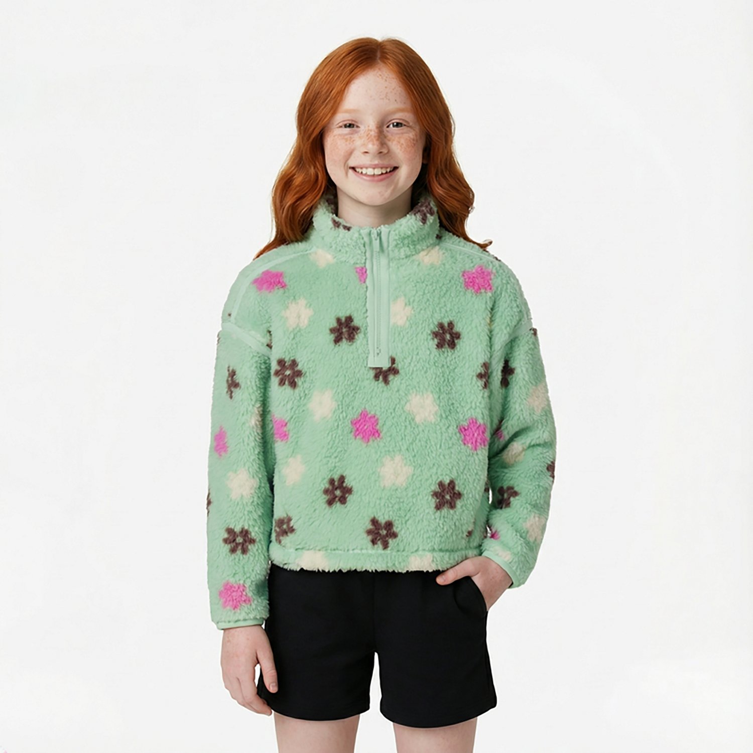 BCG Girls' Cozy Print Sherpa 1/4-Zip Top - view number 2
