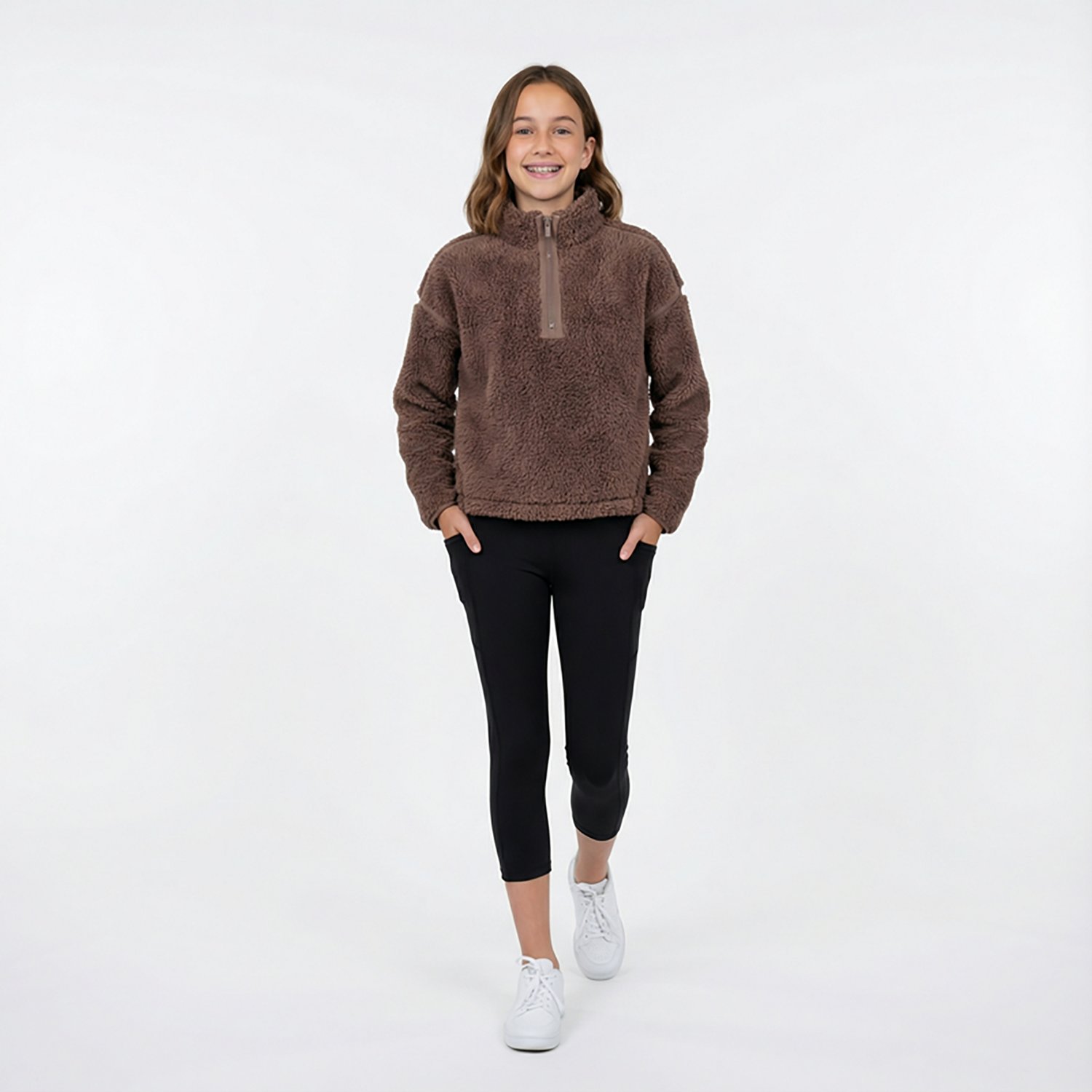 BCG Girls' Cozy Emboss 1/4-Zip Sherpa Top