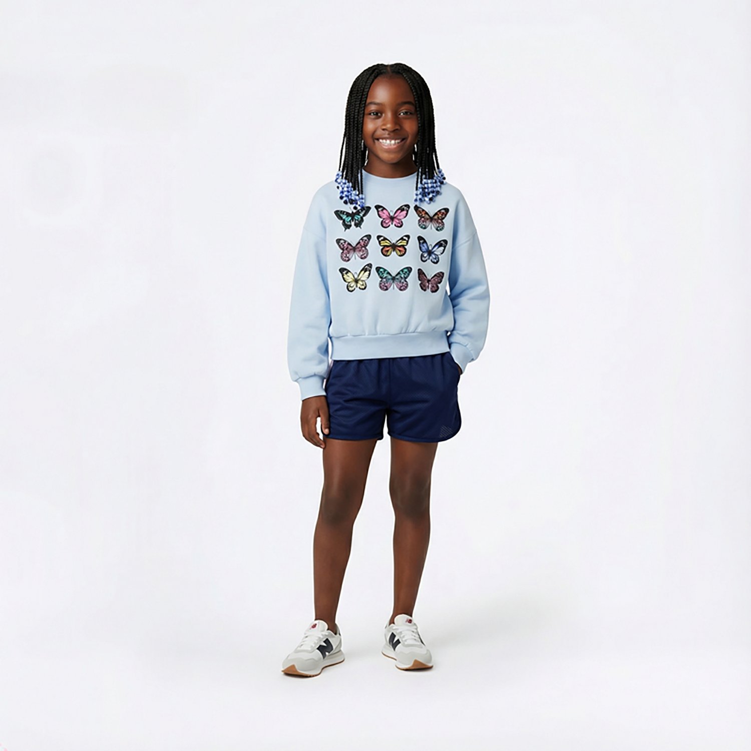 BCG Girls' Cotton Fleece Butterfly Cropped Crew