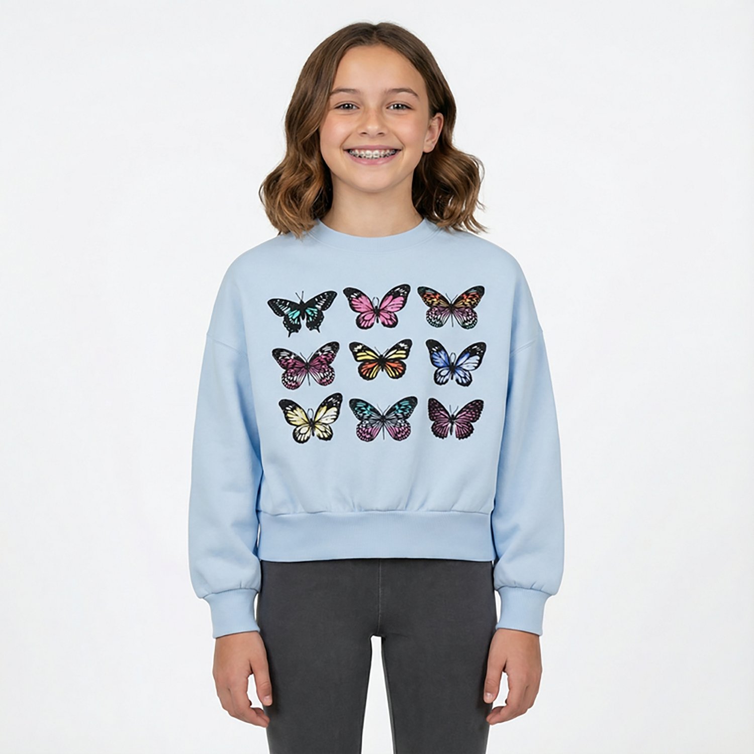 BCG Girls' Cotton Fleece Butterfly Cropped Crew - view number 2