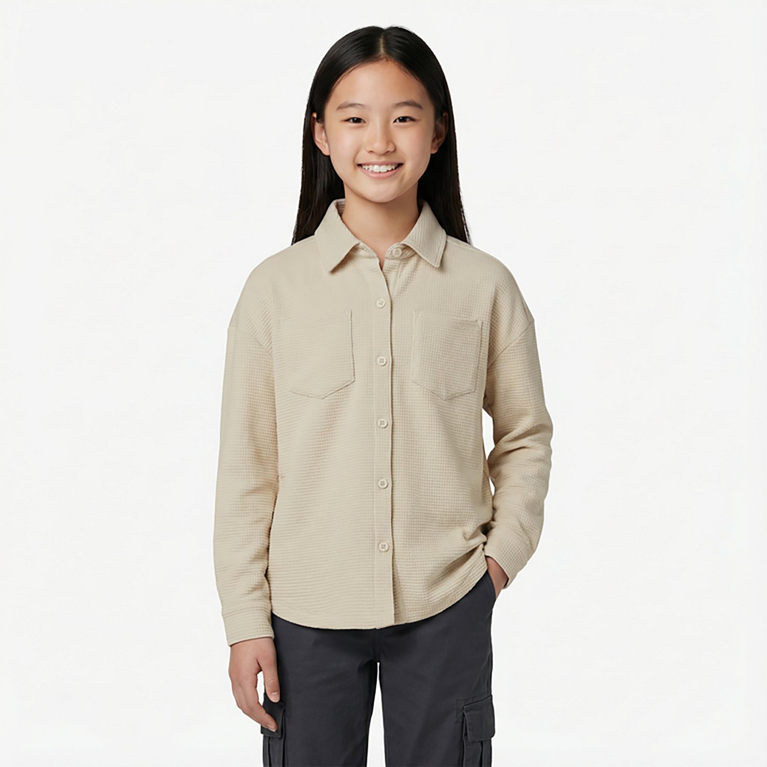 Magellan Outdoors Girls' Campfire Waffle Long Sleeve Button Down Shirt - view number 2