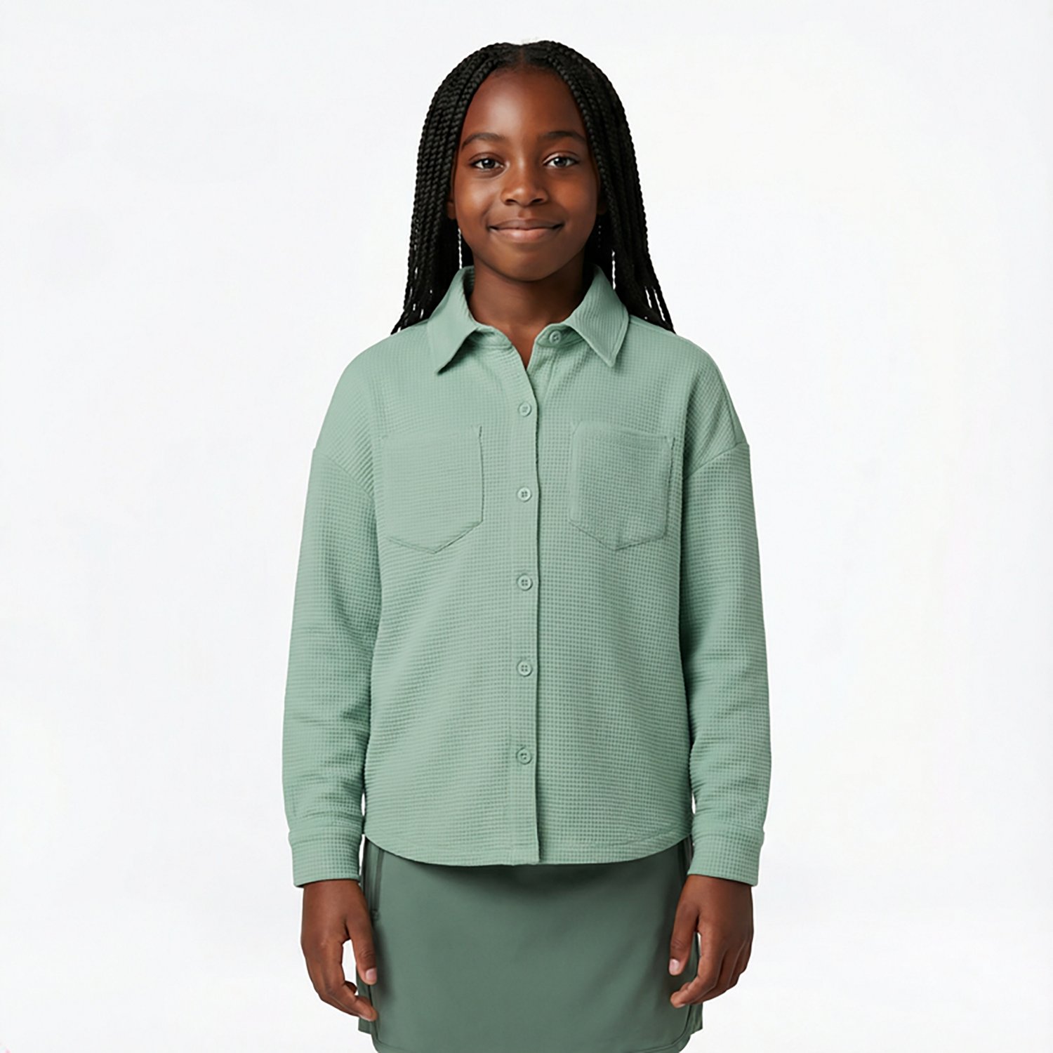 Magellan Outdoors Girls' Campfire Waffle Long Sleeve Button Down Shirt - view number 2