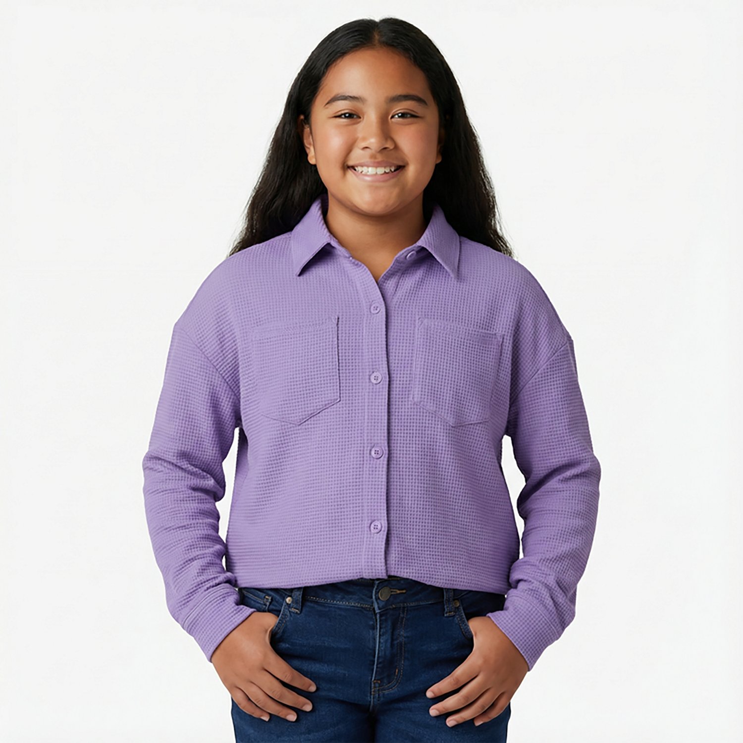 Magellan Outdoors Girls' Campfire Waffle Long Sleeve Button Down Shirt - view number 2