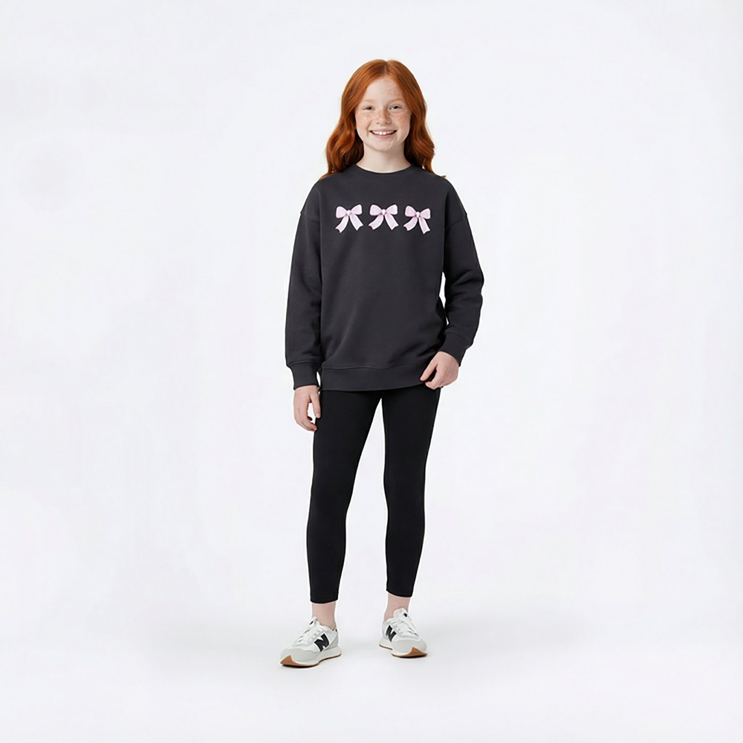BCG Girls' Bows Oversized Cotton Fleece Graphic Pullover Sweatshirt