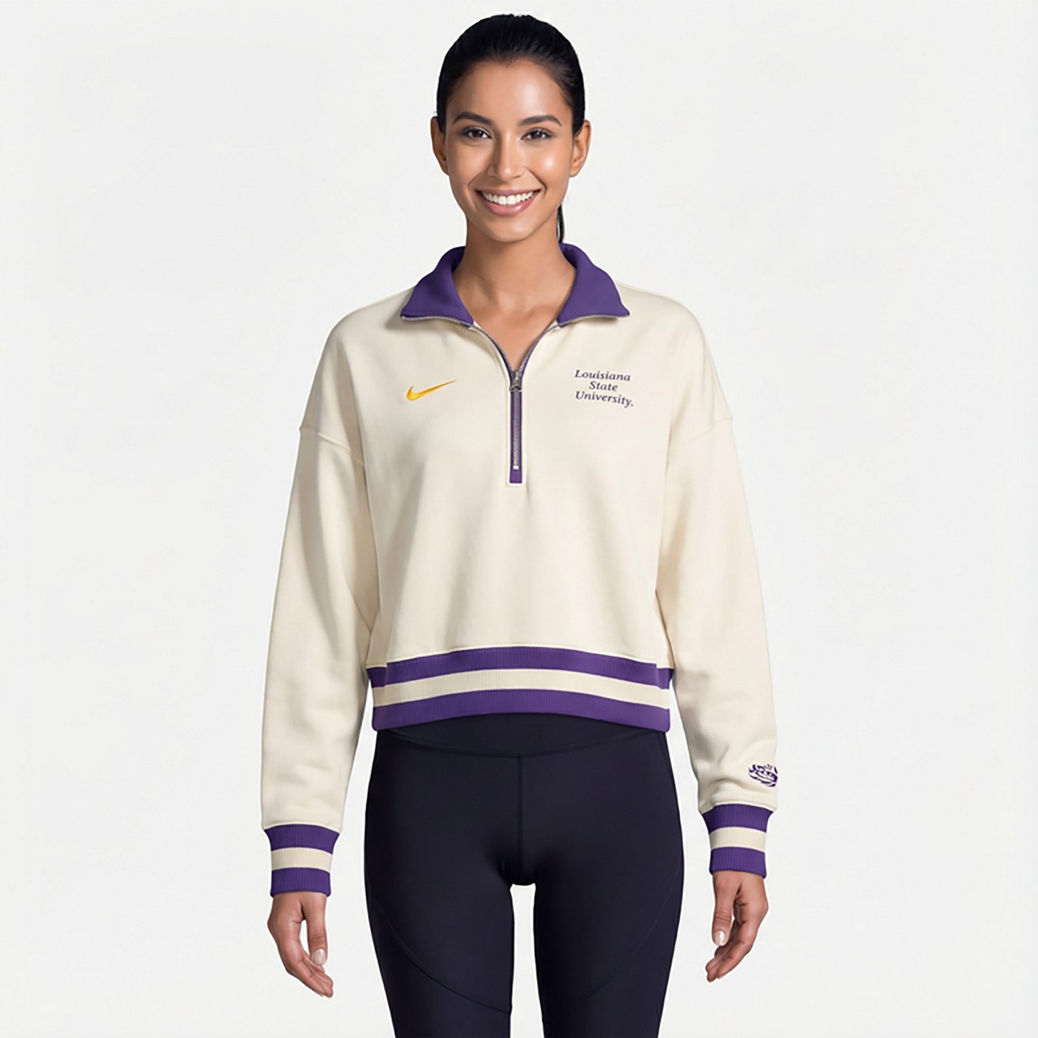 Nike Women's LSU Tigers Legacy Fleece Crop 1/4 Zip Jacket - view number 2