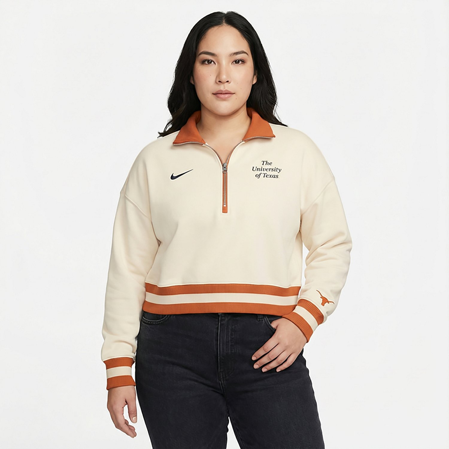 Nike Women's Texas Longhorns Legacy Fleece Crop 1/4 Zip Jacket - view number 2