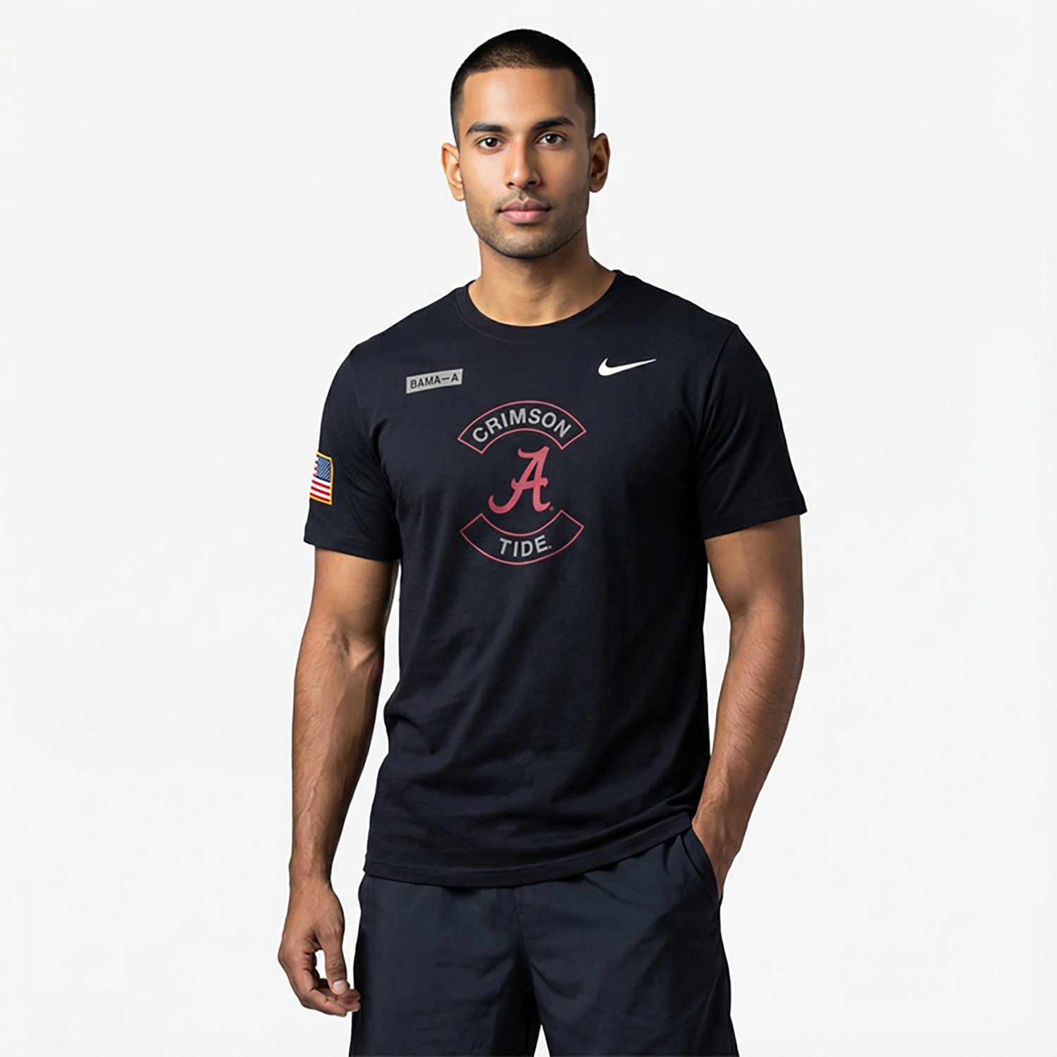 NUT ALABAM BLACK NCAA NIK 2025 MILITARY APPRECIATION DRI-FIT COTTON SS TEE TEEMENSCR - view number 2