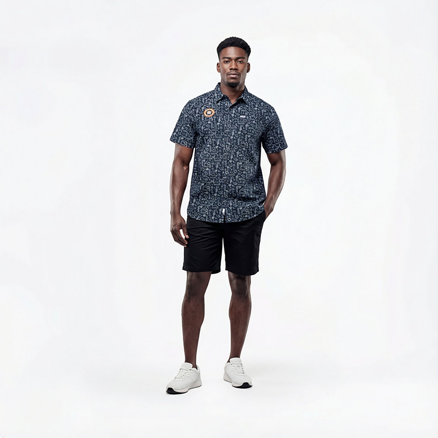 Columbia Sportswear Men's Houston Astros Fish Fan Print Super Slack Tide Button Down Shirt