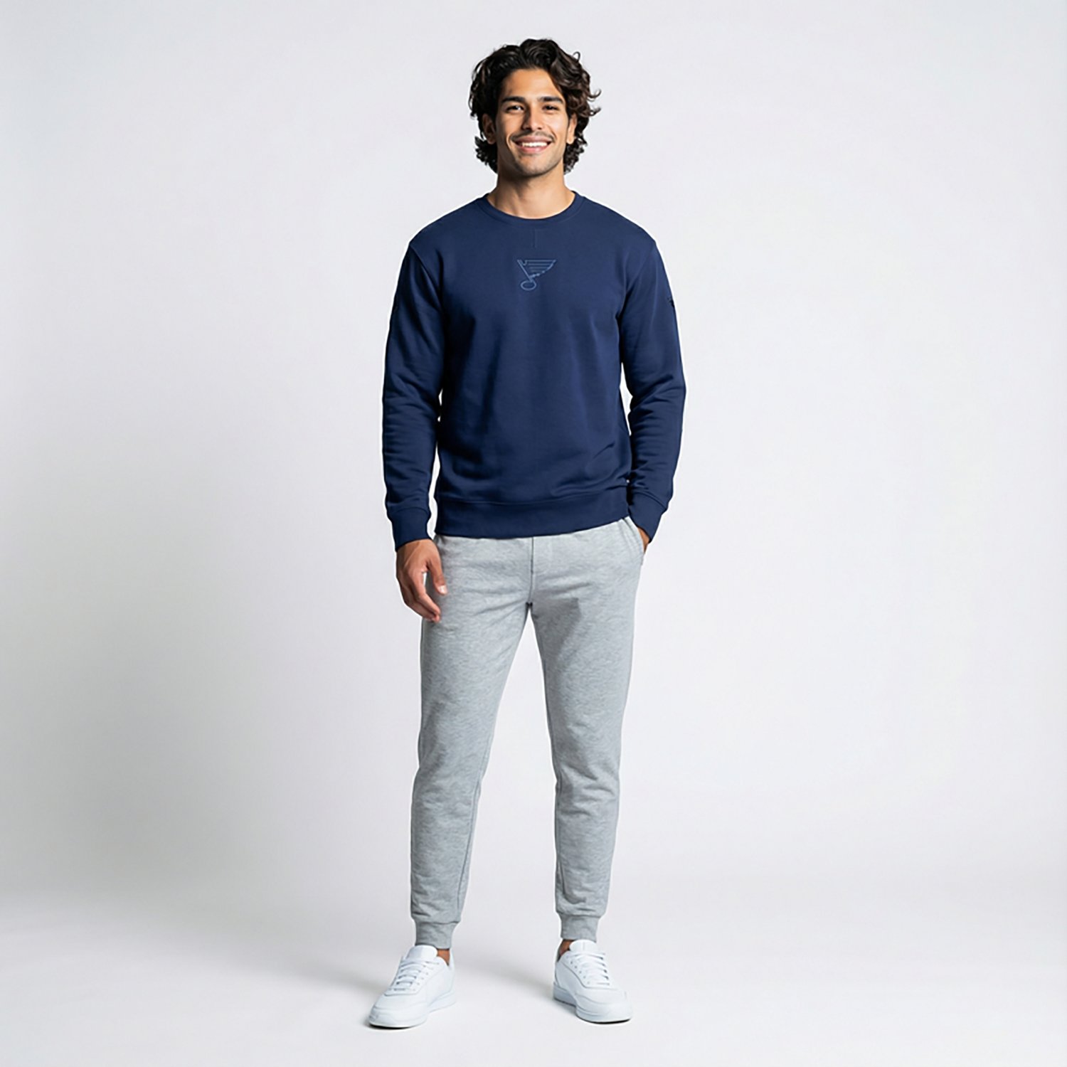 Fanatics Men's Blues Authentic Pro Road Fleece Long Sleeve Crew Top