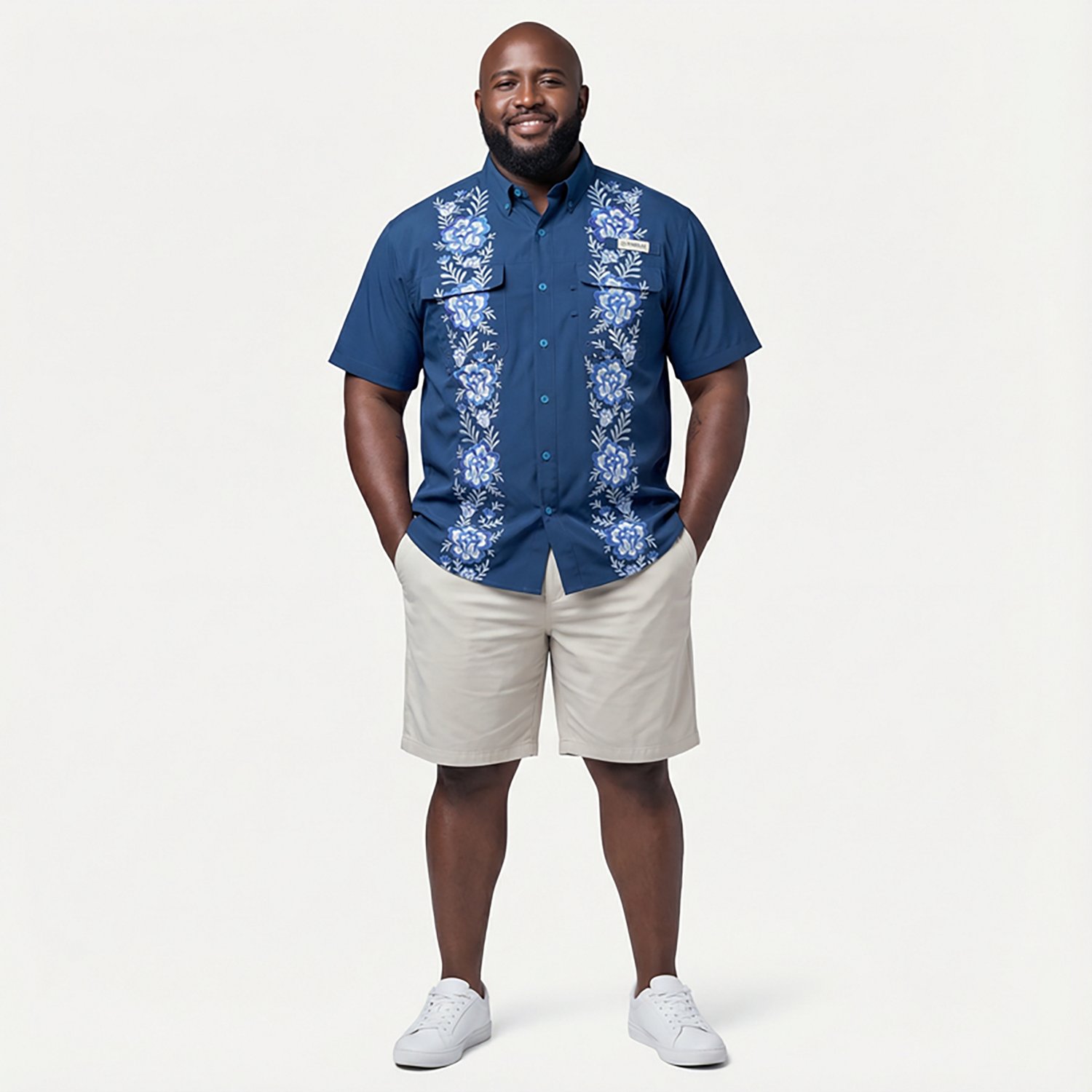 Magellan Outdoors Men's Hispanic Heritage Flores Azul Guayabera Shirt