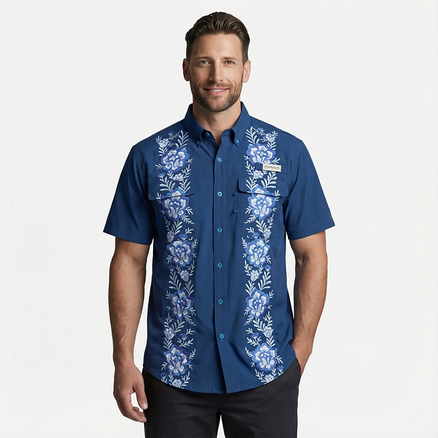 Magellan Outdoors Men's Hispanic Heritage Flores Azul Guayabera Shirt - view number 2