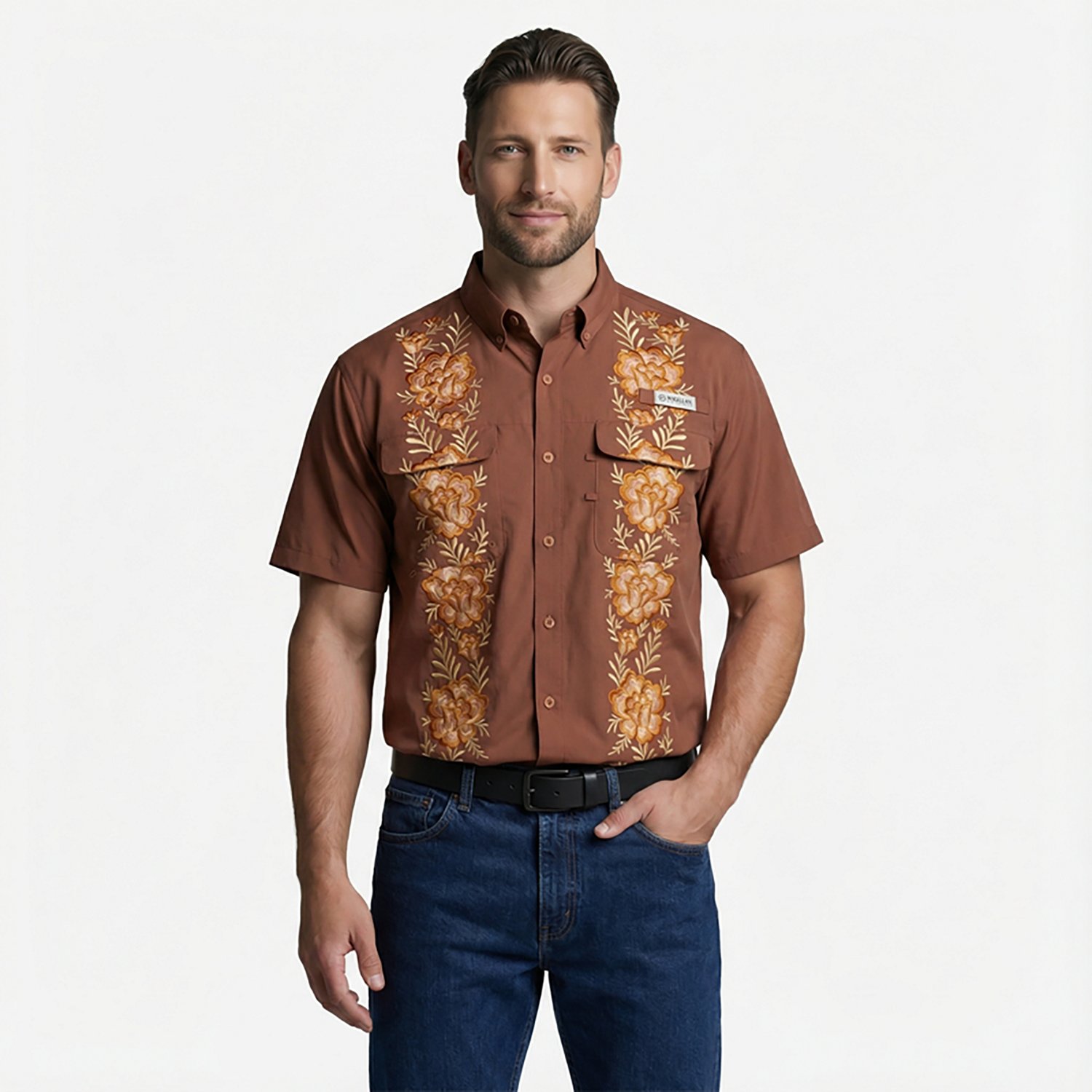Magellan Outdoors Men's Hispanic Heritage Flores Marron Guayabera Shirt - view number 2