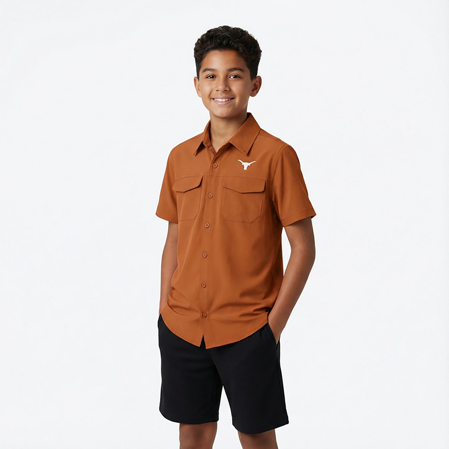 Antigua Boys' University of Texas Game Day Fishing Button Up Shirt - view number 2