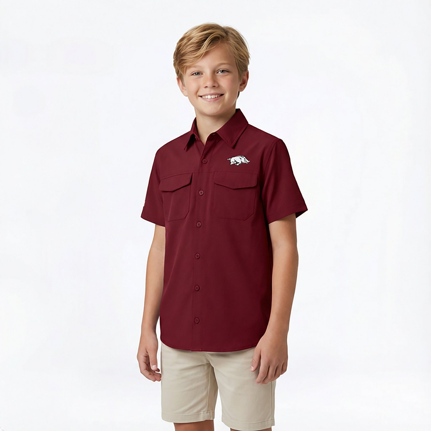 Antigua Boys' Arkansas Razorbacks Game Day Short Sleeve Fishing Shirt - view number 2