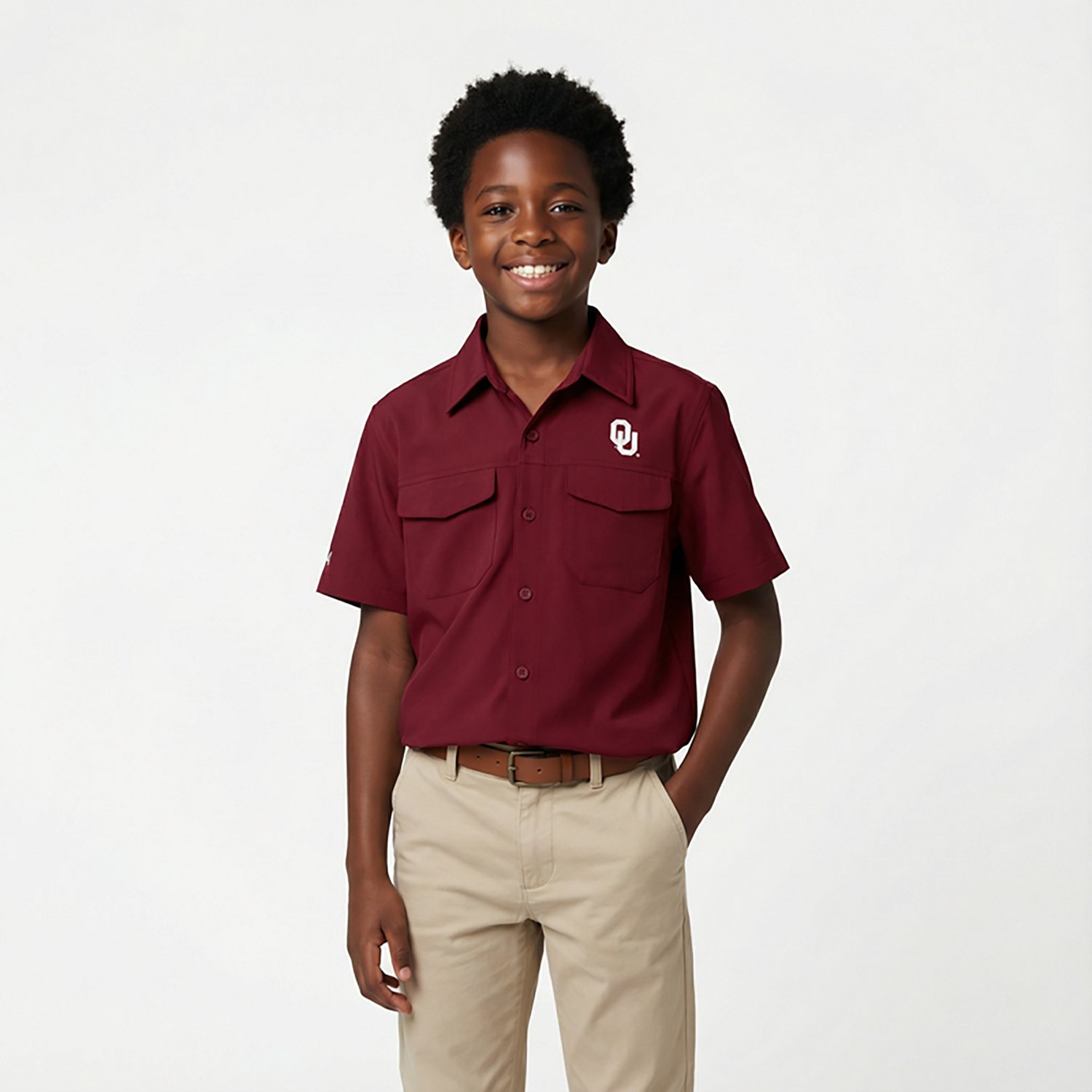 Antigua Boys' University of Oklahoma Game Day Fishing Button Up Shirt - view number 2