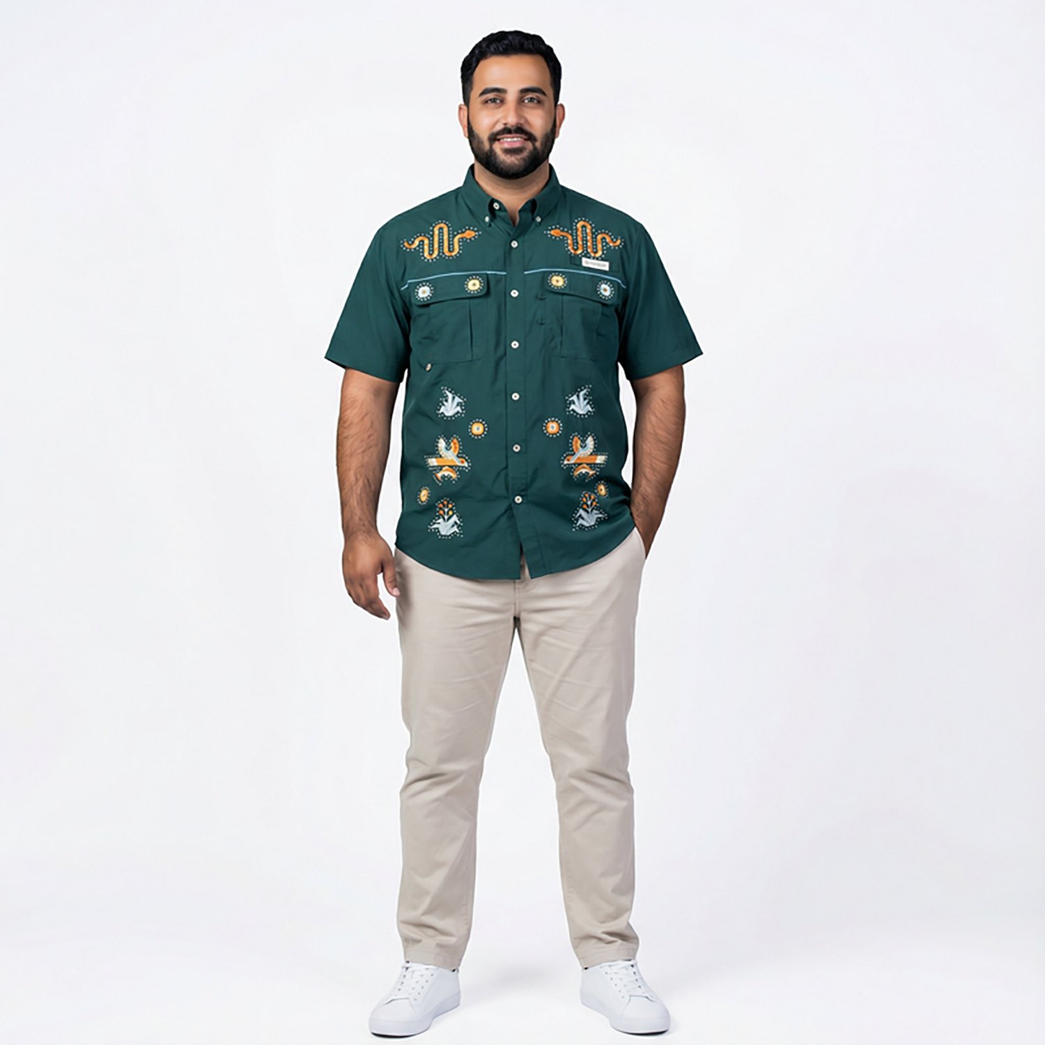 Magellan Outdoors Men's Hispanic Heritage Desert Scene Guayabera Shirt