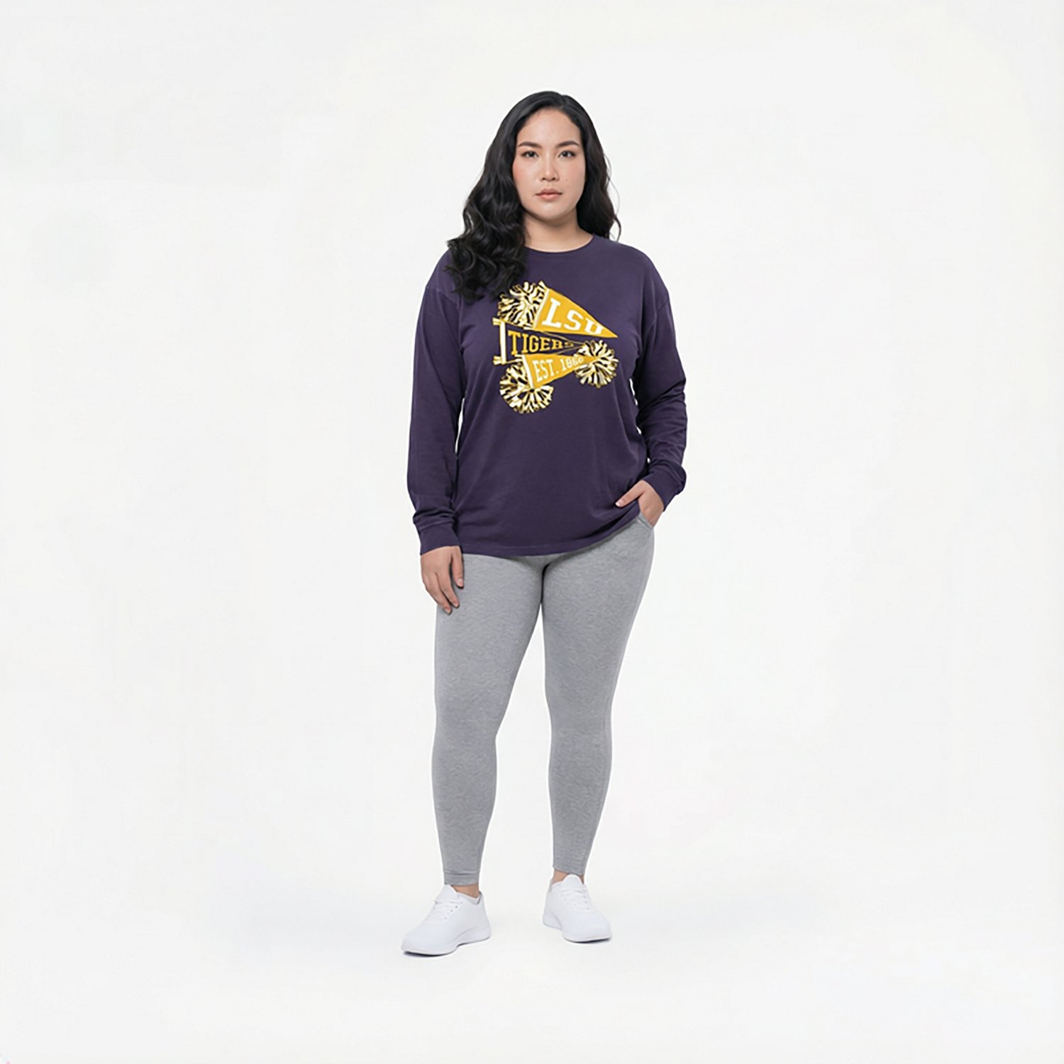 Chicka-d Women's LSU Pom Pom Timeless Long Sleeve T-shirt