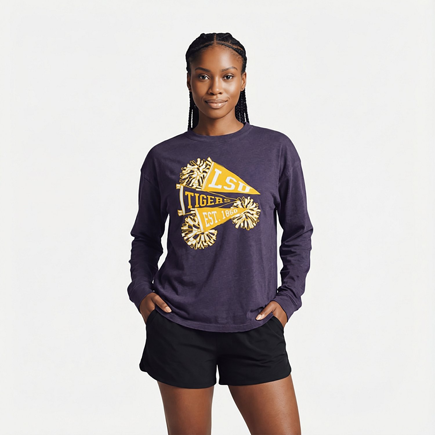 Chicka-d Women's LSU Pom Pom Timeless Long Sleeve T-shirt - view number 2