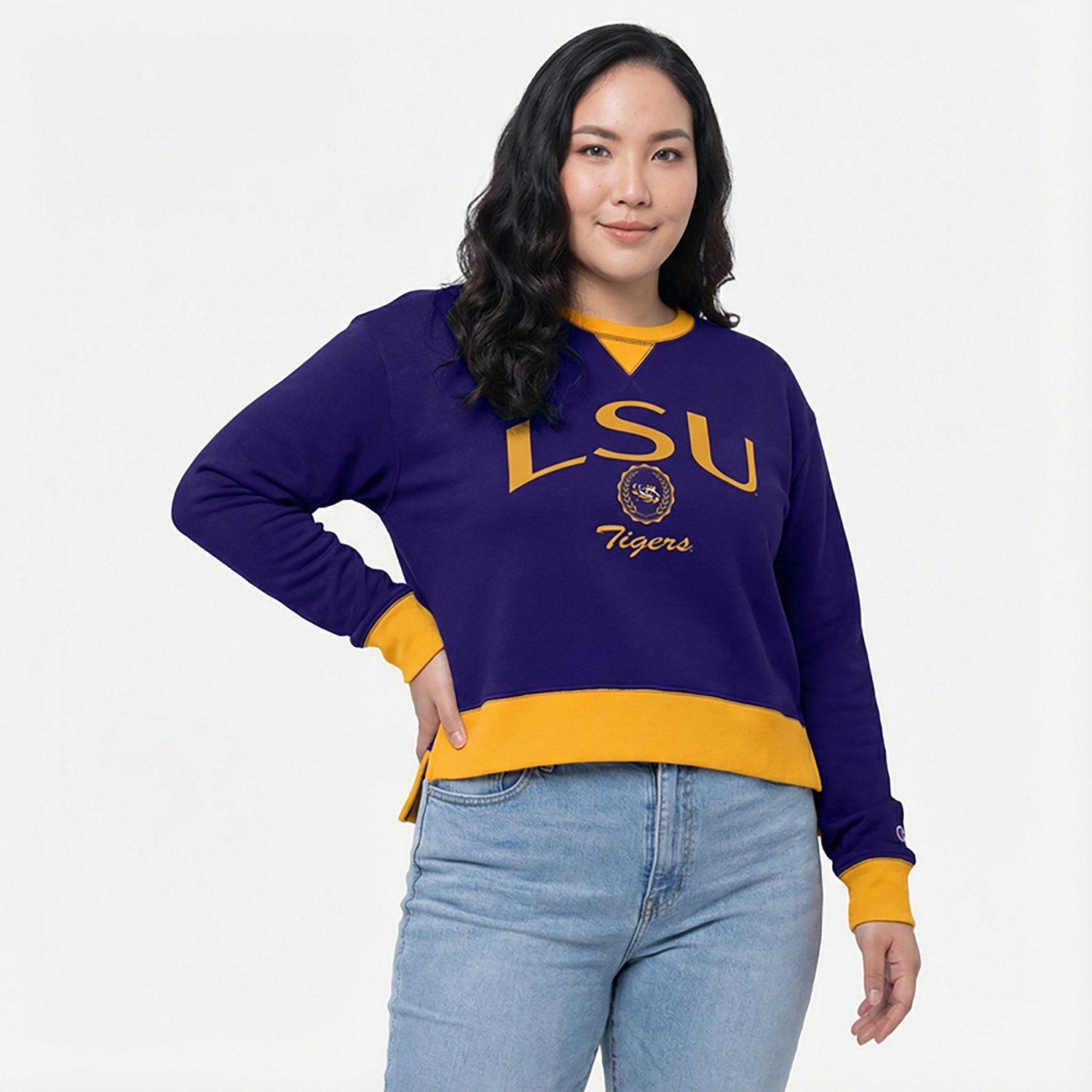 Champion Women's LSU Tigers High and Low Crewneck Sweatshirt - view number 2