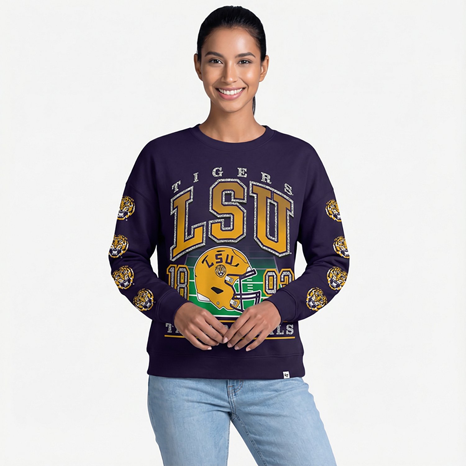 47 Brands Women's Louisiana State University Tigers Go Big Oversized Long Sleeve Crew Fleece - view number 2