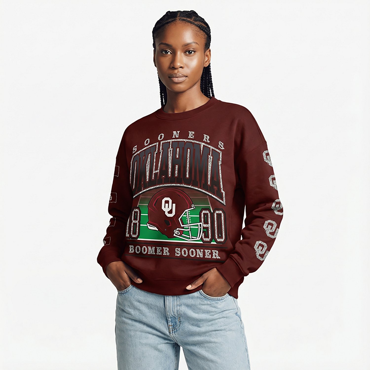 47 Brands Women's University of Oklahoma Sooners Go Big Oversized Long Sleeve Crew Fleece - view number 2